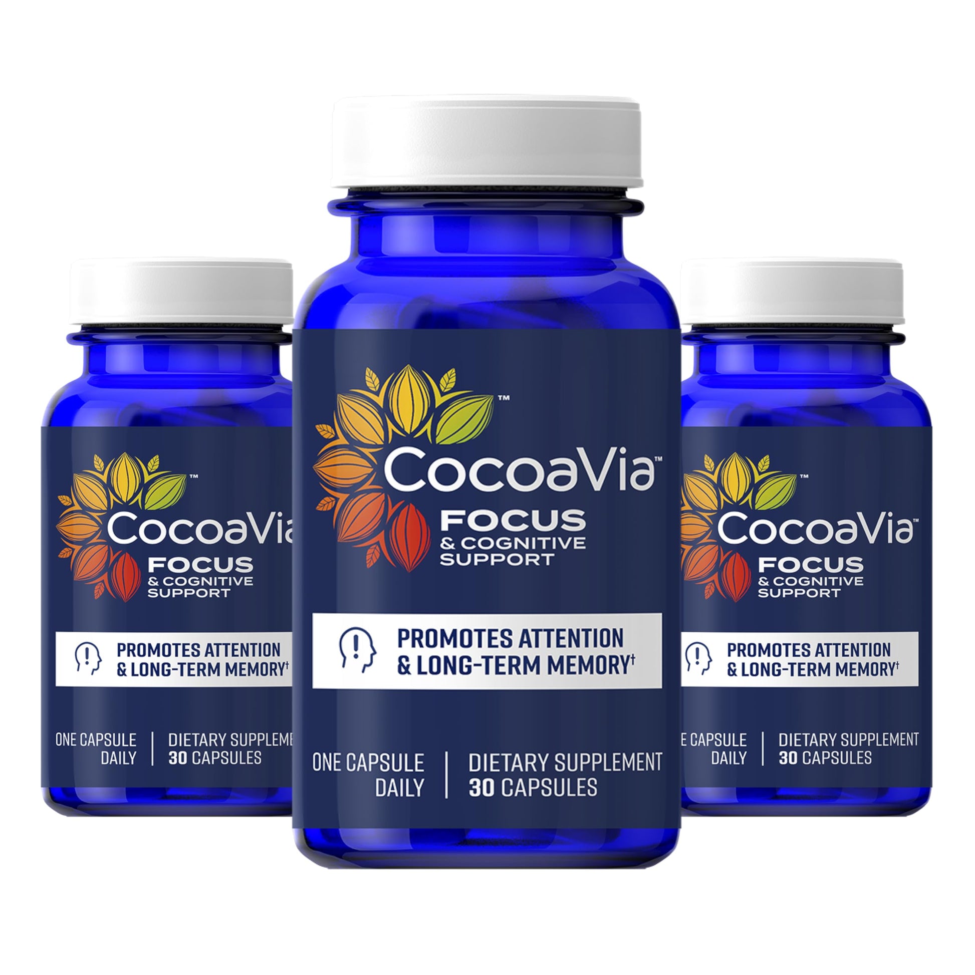 CocoaVia Memory & Focus Brain Supplement, 90 Day, Cocoa Flavanol Blend, Lutein, Added Caffeine for Boost. Improve Cognitive Function, Attention, Vegan & Plant Based, 90 Capsules CocoaViaAu supplements