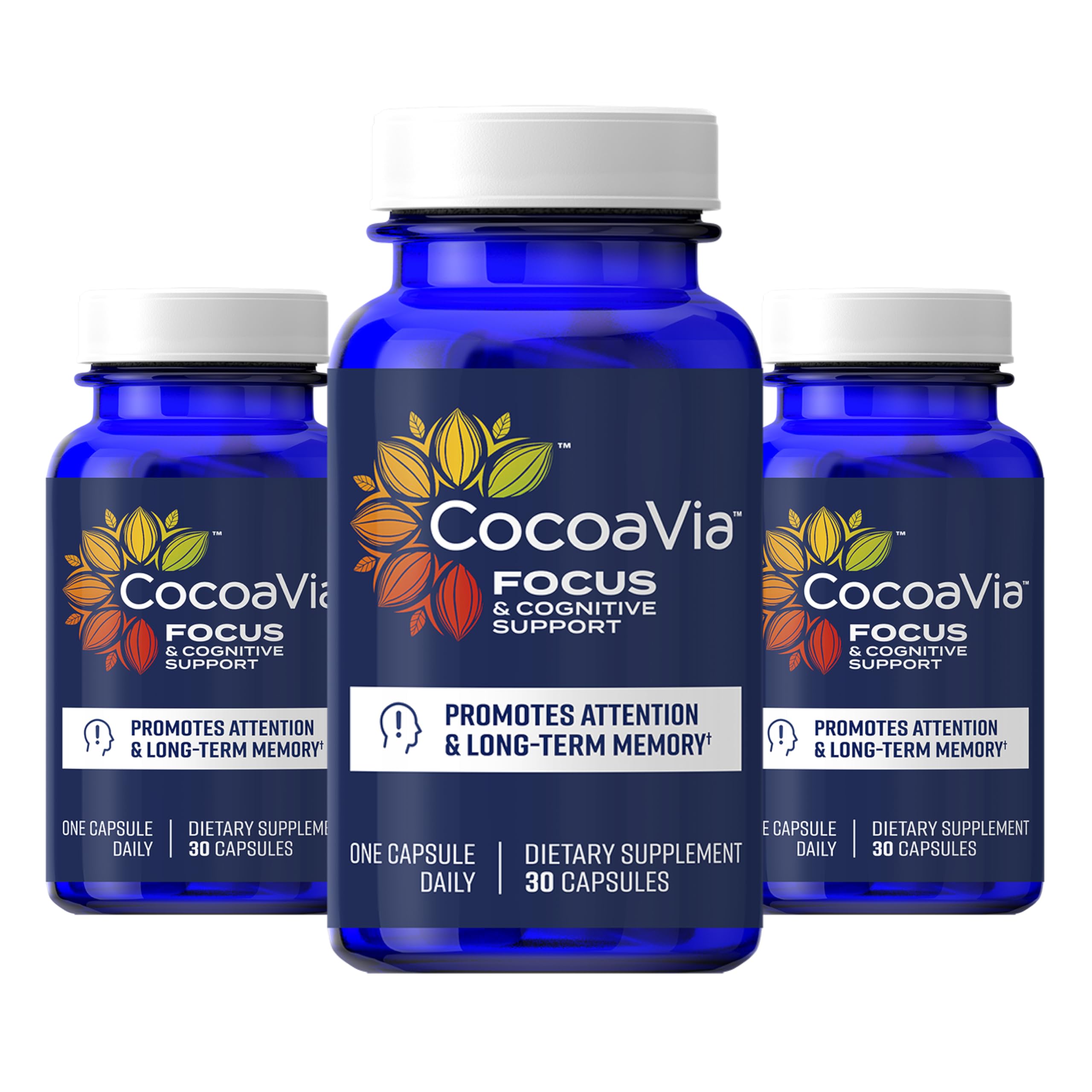 CocoaVia Memory & Focus Brain Supplement, 90 Day, Cocoa Flavanol Blend, Lutein, Added Caffeine for Boost. Improve Cognitive Function, Attention, Vegan & Plant Based, 90 Capsules CocoaViaAu supplements