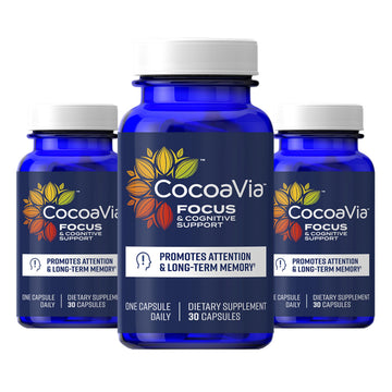 CocoaVia Memory & Focus Brain Supplement, 90 Day, Cocoa Flavanol Blend, Lutein, Added Caffeine for Boost. Improve Cognitive Function, Attention, Vegan & Plant Based, 90 Capsules CocoaViaAu supplements