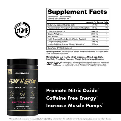 Anabolic Warfare Pump-N-Grow Muscle Pump Supplement Caffeine Free Pre Workout Anabolic WarfareUS supplements