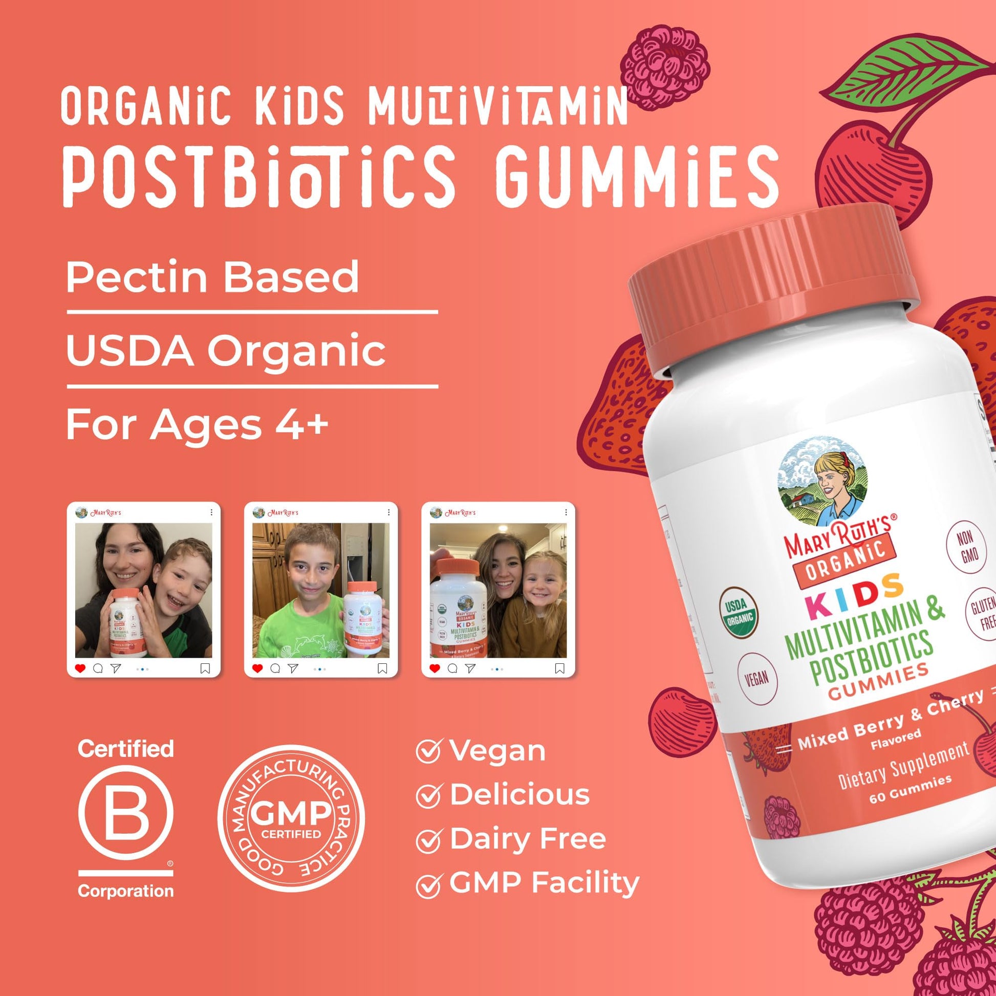 Kids Vitamins by MaryRuth's | USDA Organic | Multivitamin Gummies + Postbiotics for Ages 4+ | Multivitamin for Kids with Lactobacillus Rhamnosus | MaryRuth OrganicsAu supplements