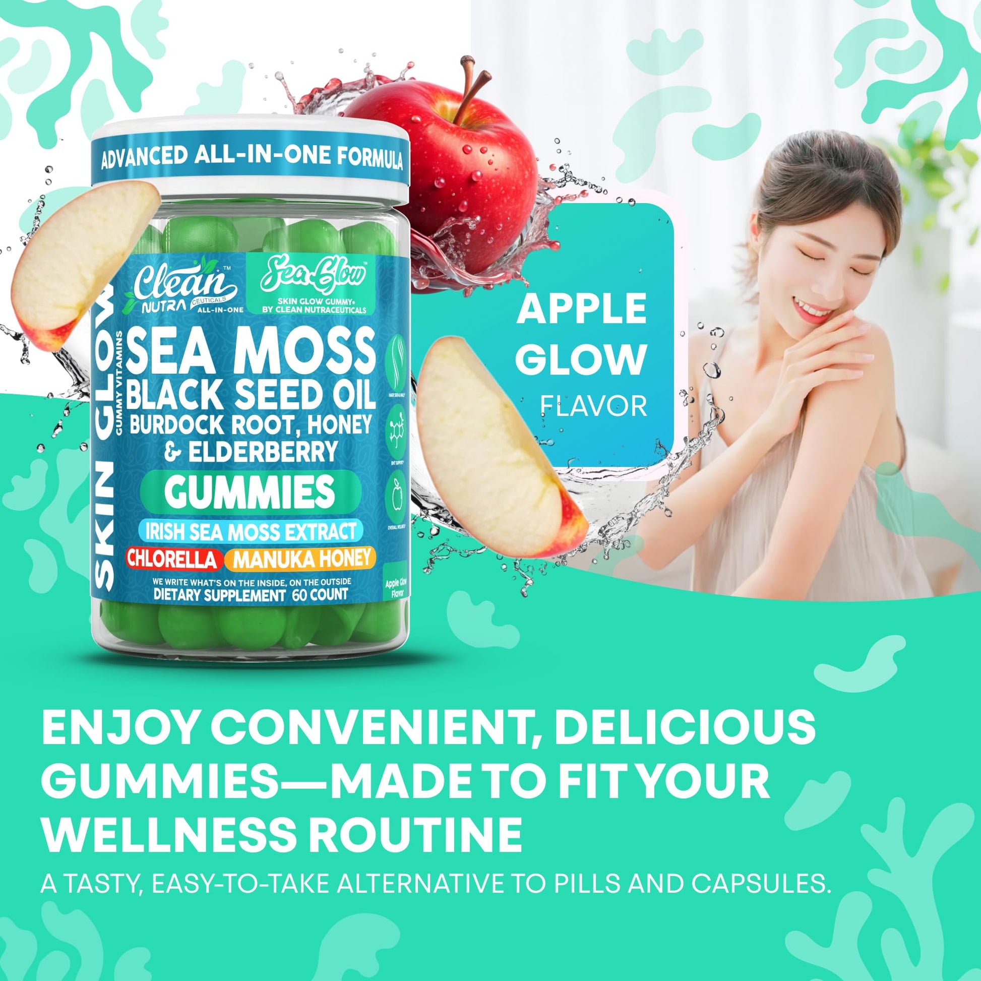 Clean Nutra Sea Moss Gummies Black Seed Oil Chlorella Ashwagandha Root Hair Growth Skin Glow Irish Sea Moss Elderberry Burdock Manuka Honey Trace Minerals Detox 60 Gummy Vitamins Sea Glow Supplement Clean NutraceuticalsAu supplements