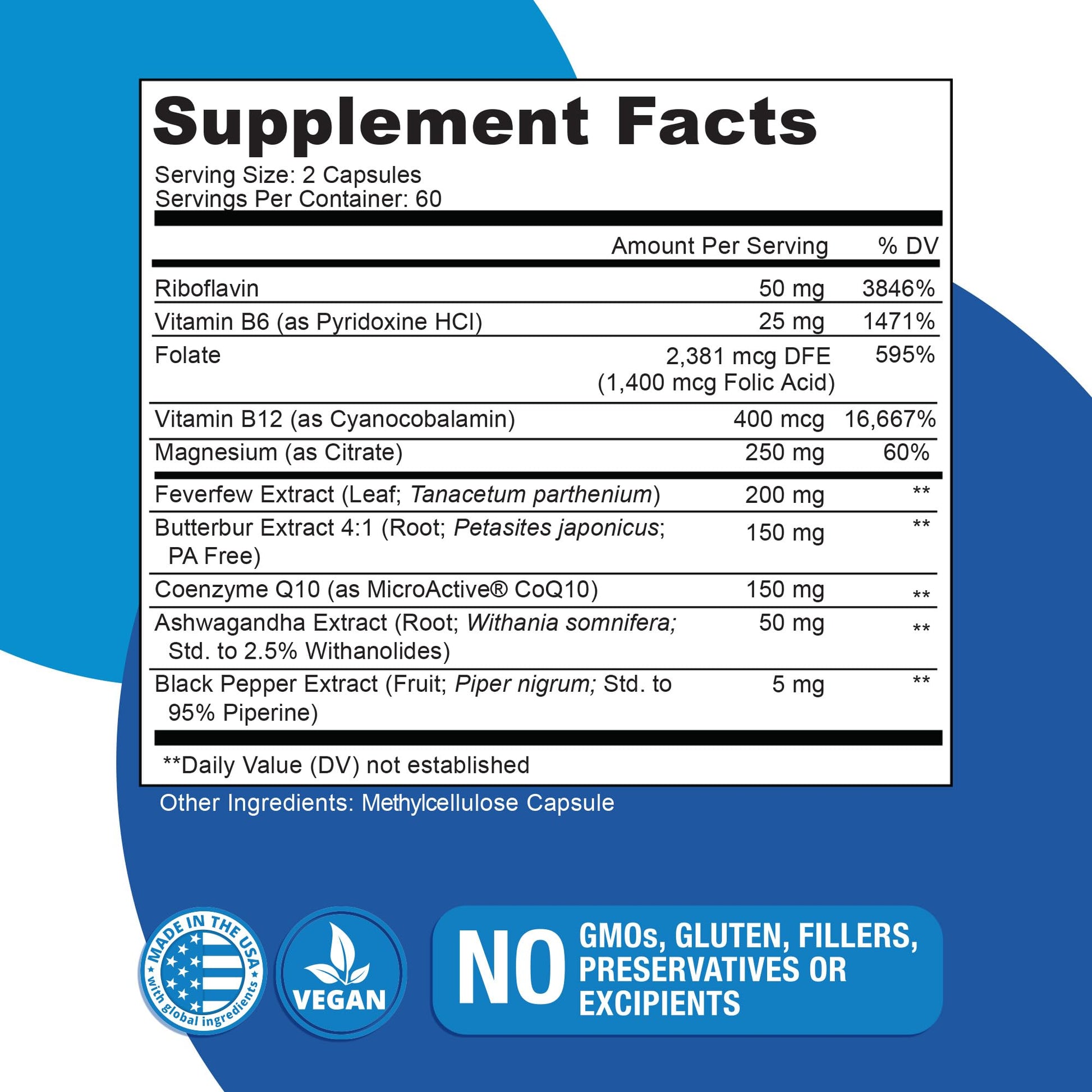 Migratone Migraine Relief Nutritional Support Supplement - with Magnesium, Riboflavin Vitamin B2, B6 & B12, Microactive Coq10, Feverfew, PA-Free Butterbur, and Folate - Clinically Preferred Blend NaticuraAu supplements