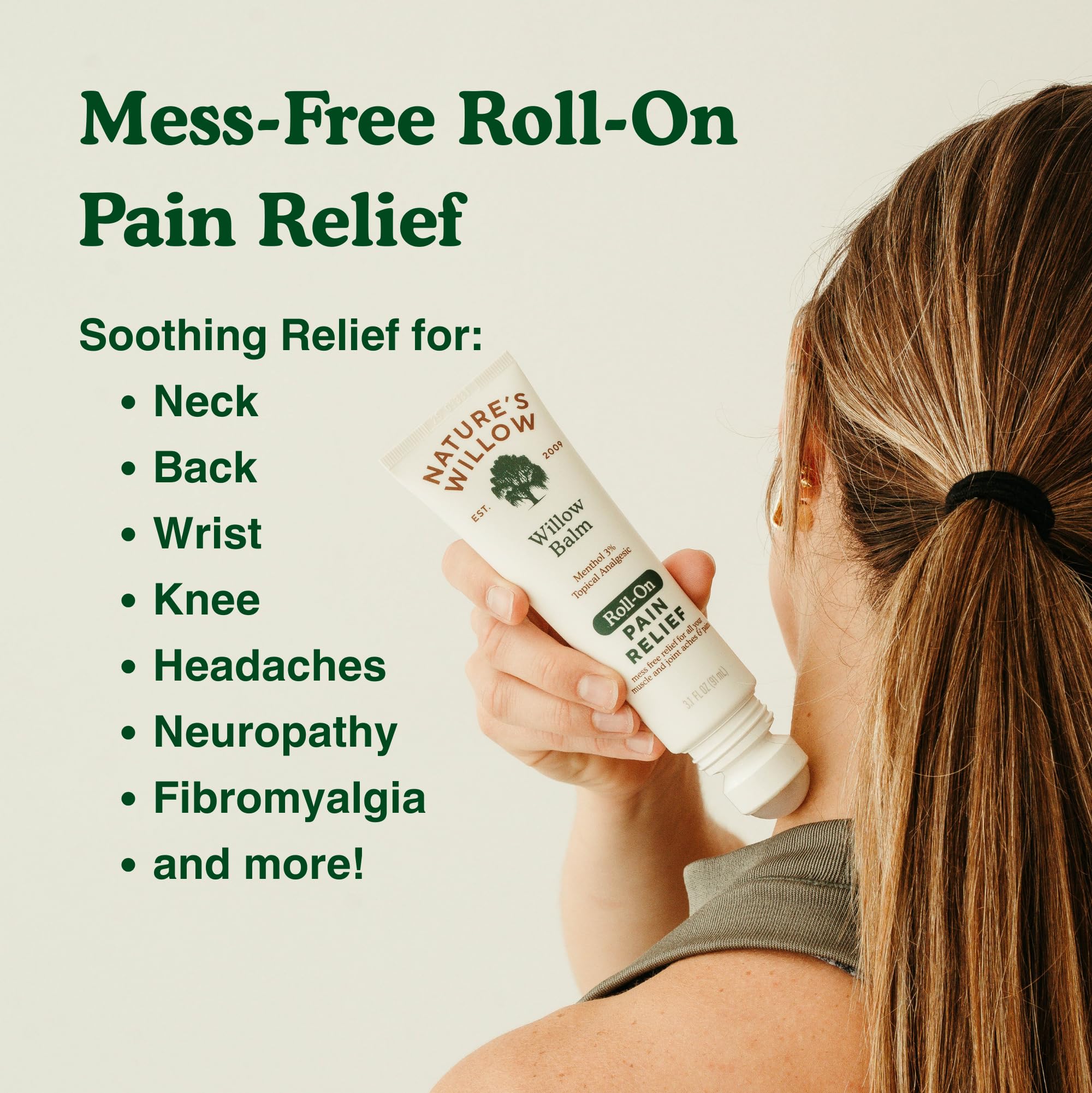 NEW Nature's Willow ROLL-ON Pain Relief | Fast-Acting, No-Mess Relief for Back, Neck, Knees & Joints | Willow Bark & Menthol | Clean, Fresh Scent | No Dyes or Artificial Fragrance | 3.1 fl oz | 3-Pack Nature's WillowAu supplements