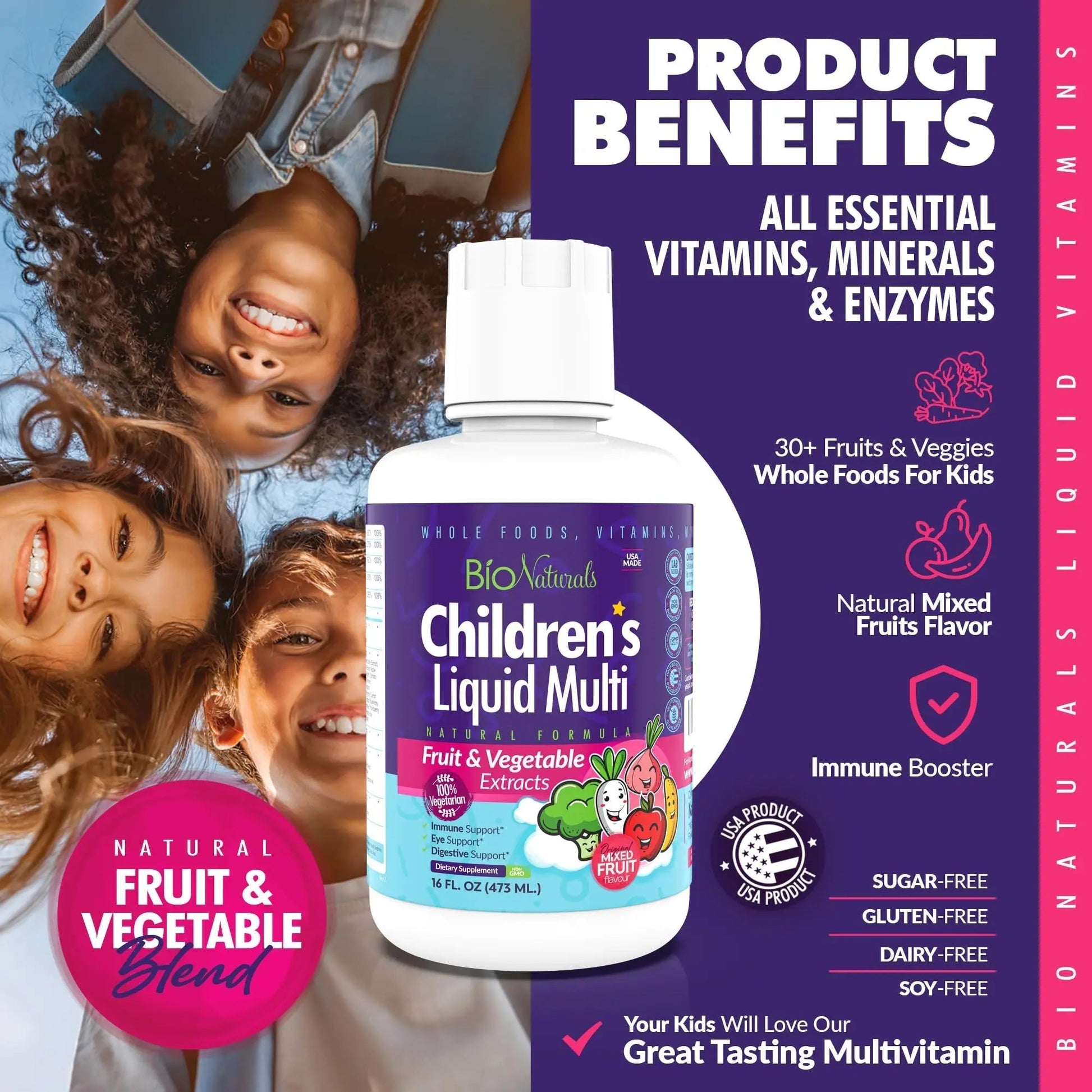 Bio Naturals Children's Liquid Multivitamin & Immune Booster - Natural Supplement for Kids & Toddlers with Vitamins A B C D3 E, Fiber Bio NaturalsAu supplements