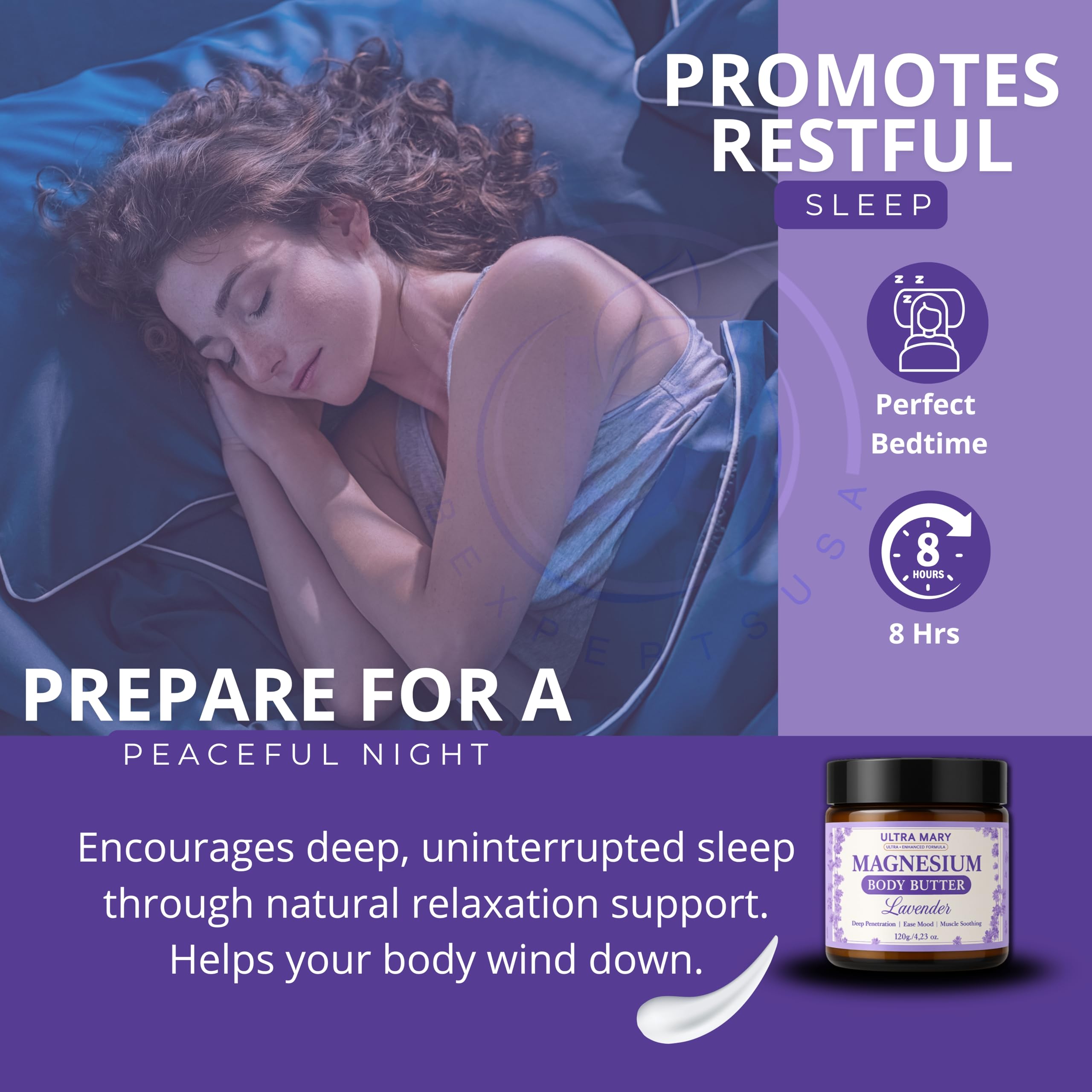 Nighttime Magnesium Cream for Pain, Nerve & Leg Cramps - Magnesium Body Butter for Sleep with Shea Butter, Jojoba Oil, Coconut Extract & Dandelion - Lavender Magnesium Lotion for Kids - 4.23oz ULTRA MARYAu supplements