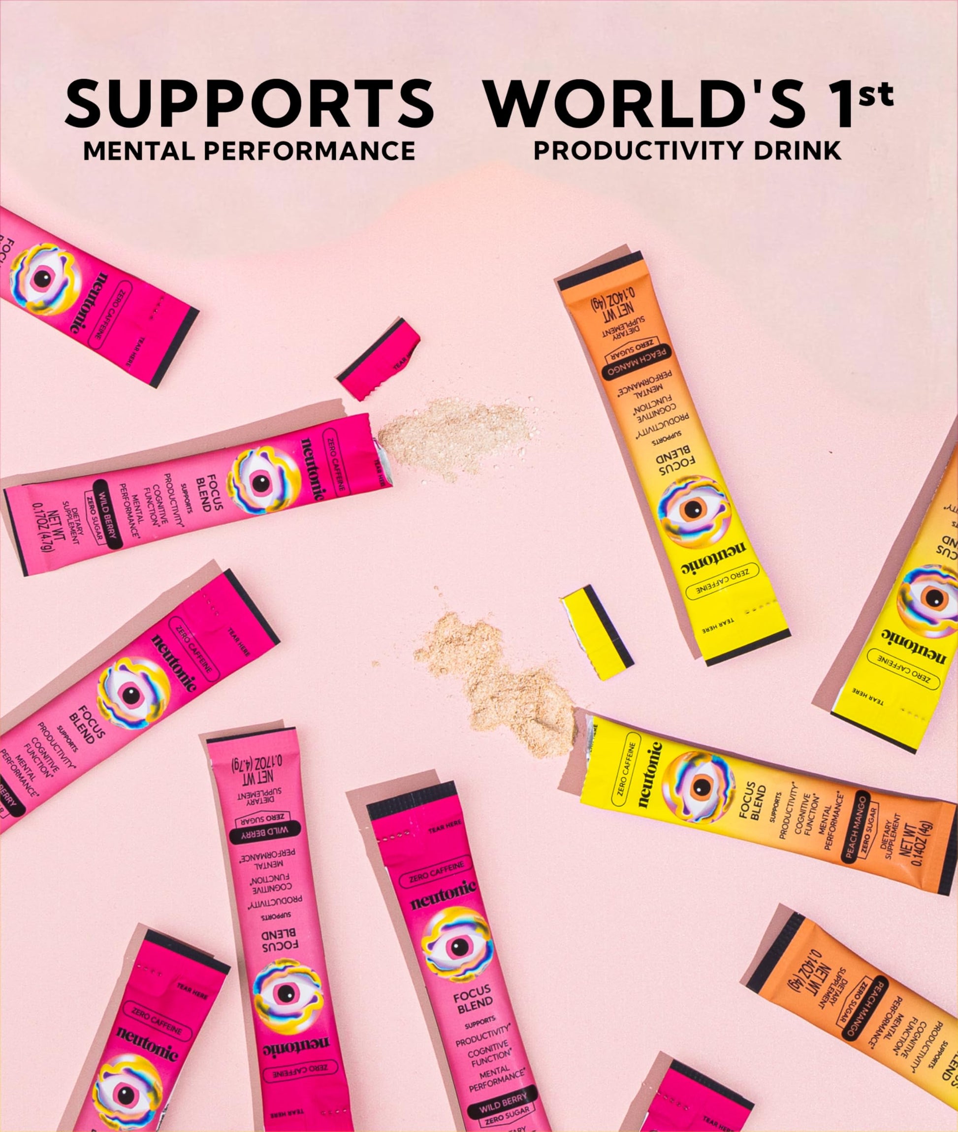 Neutonic Nootropic Focus Blend Powder | Peach Mango & Wild Berry 4 Sticks | Caffeine Free, Zero Sugar | Support Memory, Mental Clarity, Cognitive Function | Boost Focus, Energy, Brain Health NeutonicAu supplements