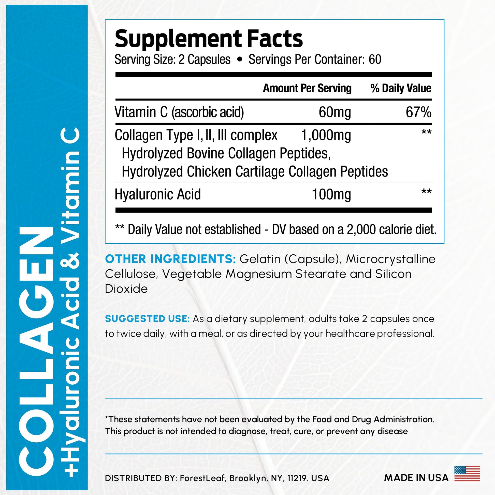 ForestLeaf Multi Collagen Pills with Hyaluronic Acid + Vitamin C | Hydrolyzed Collagen Supplements for Women or Men | Multi Collagen Capsules Peptides for Skin, Wrinkles, 120 Caps ForestLeafAu supplements