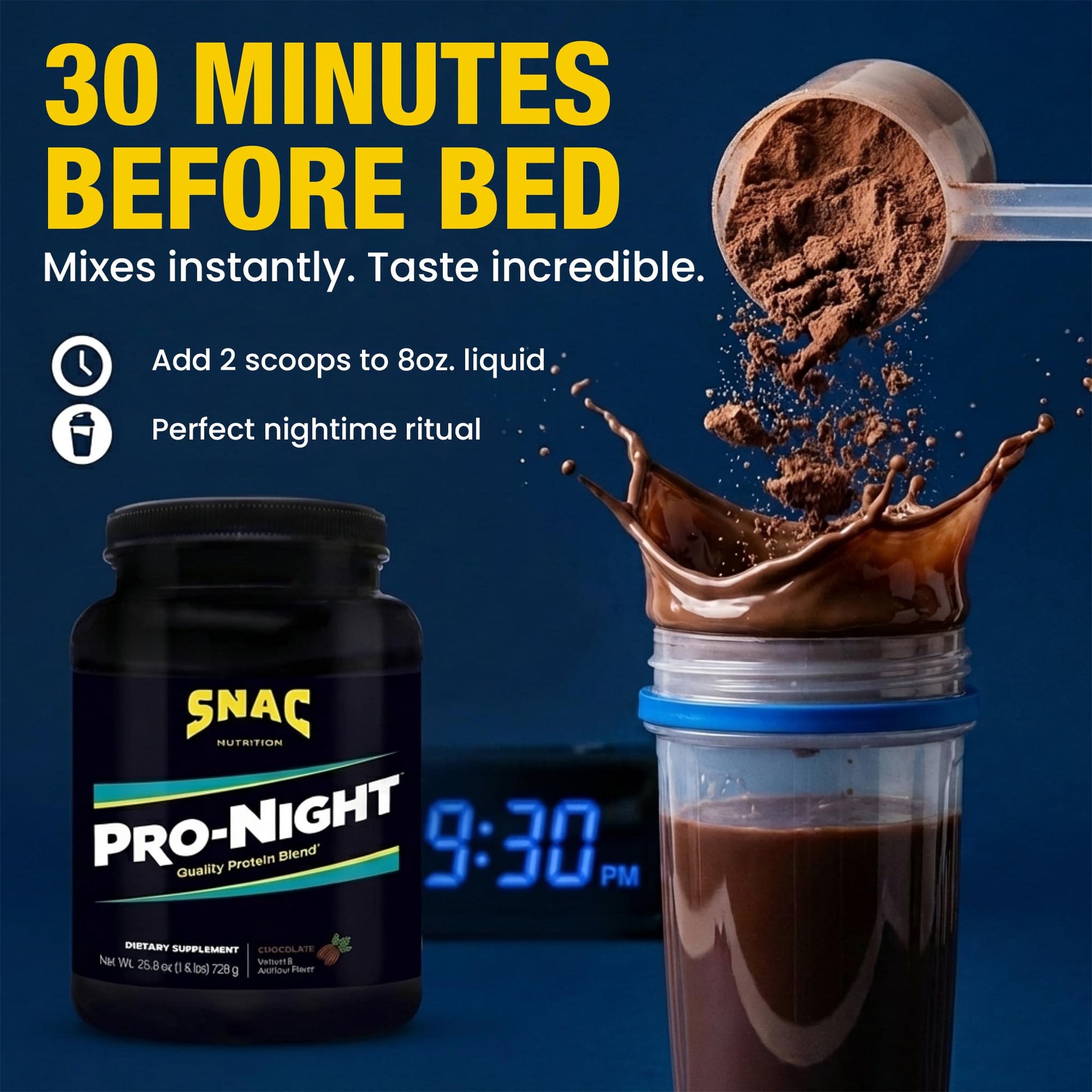 SNAC Pro-Night Protein Powder Blend - Quality Protein Powder for Men and Women, Nighttime Recovery, High Protein Supplement, Supports Muscle Repair, 26g Protein per Serving, Chocolate Flavor, 1.6 lbs SNACAu supplements