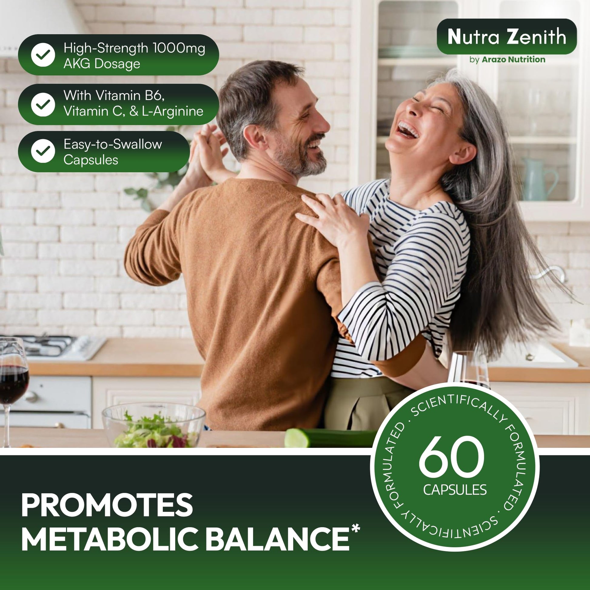 AKG Anti-Aging & Energy Boost Supplement with Vitamin B6, Vitamin C & L-Arginine – 60 Capsules for Youthful Skin, Cellular Renewal & Vitality Support Arazo NutritionAu supplements