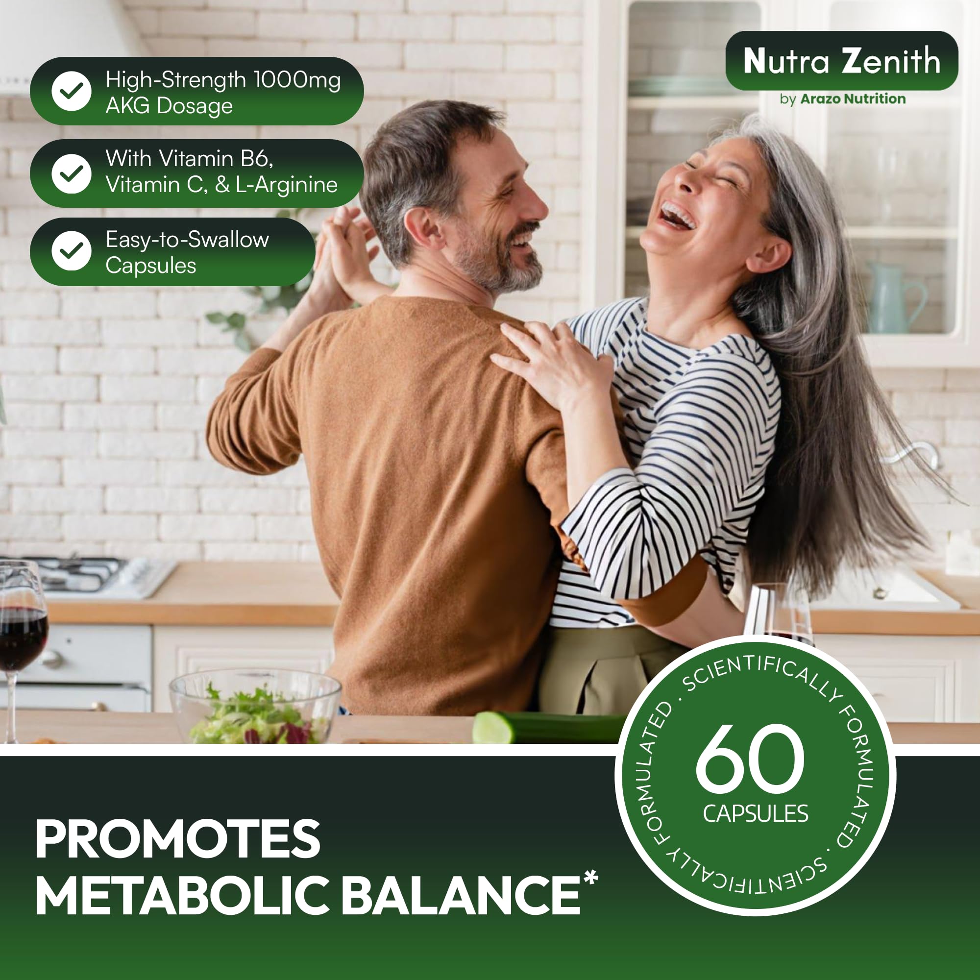 AKG Anti-Aging & Energy Boost Supplement with Vitamin B6, Vitamin C & L-Arginine – 60 Capsules for Youthful Skin, Cellular Renewal & Vitality Support Arazo NutritionAu supplements