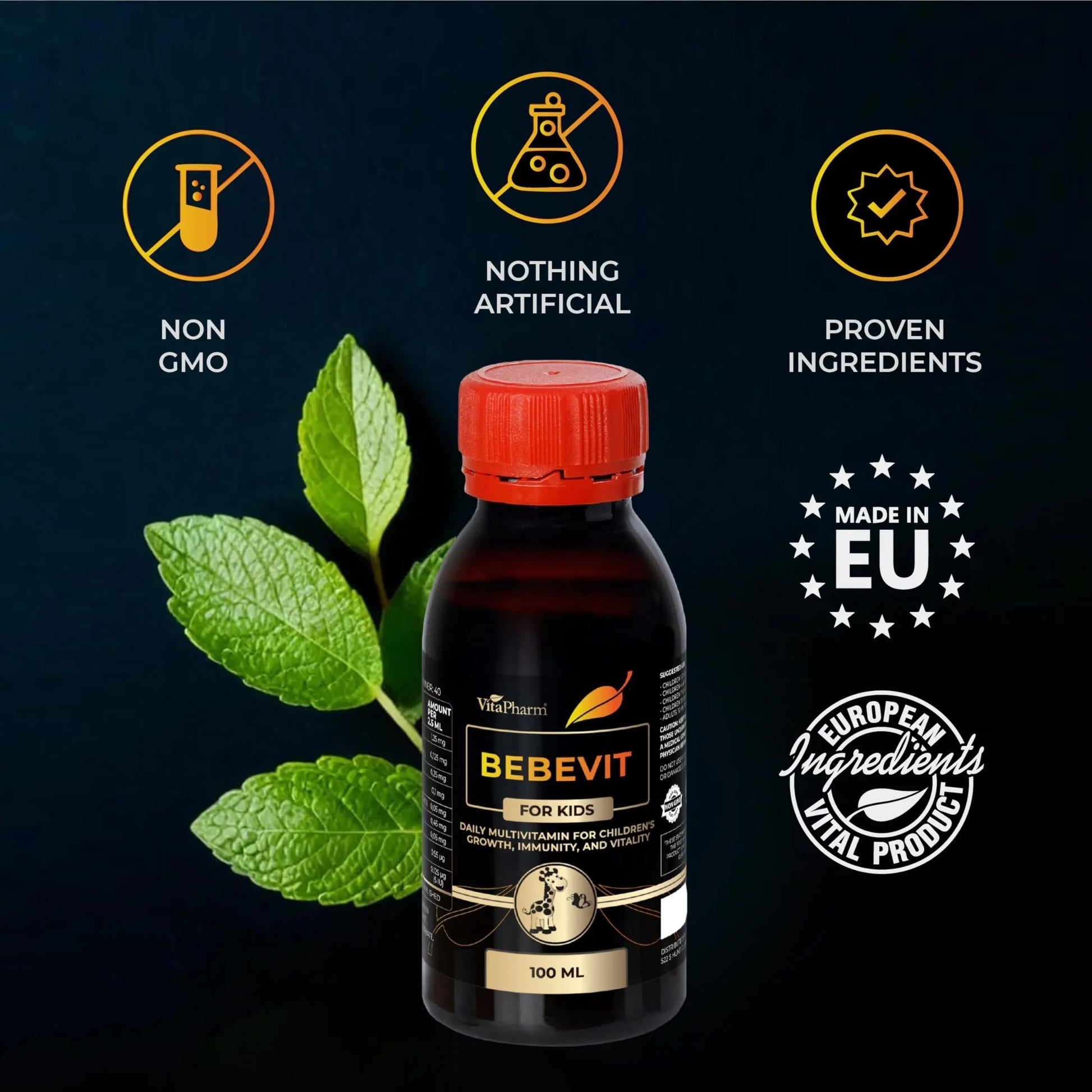 BEBEVIT Liquid Multivitamin for Kids – Sugar-Free & Non-GMO Formula with Vitamins A, C, D3, E, K2 & B-Complex – Daily Support for Growth, Immunity VitaPharmAu supplements
