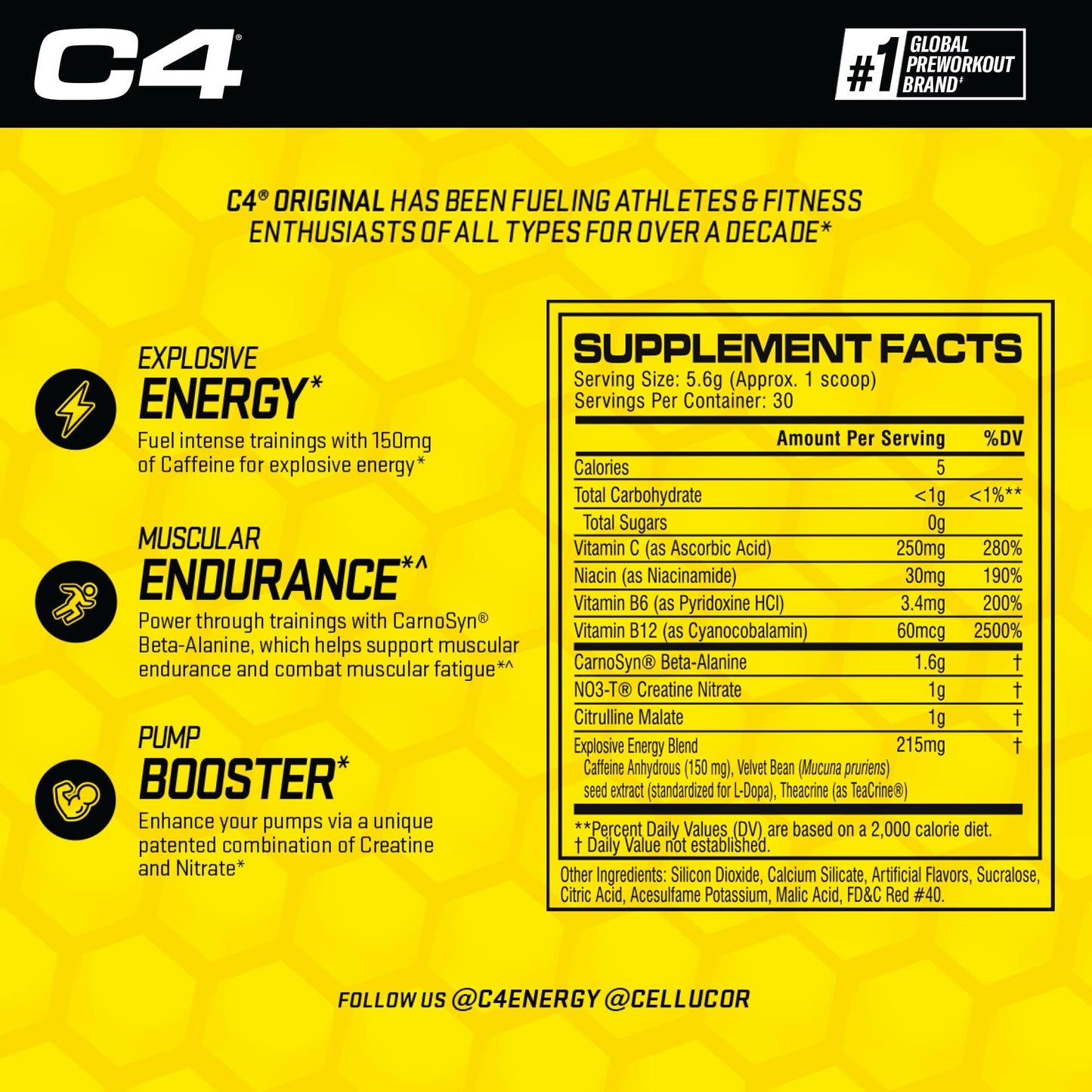 Cellucor C4 Original Pre Workout Powder Watermelon Sugar Free Preworkout Energy CellucorUS supplements