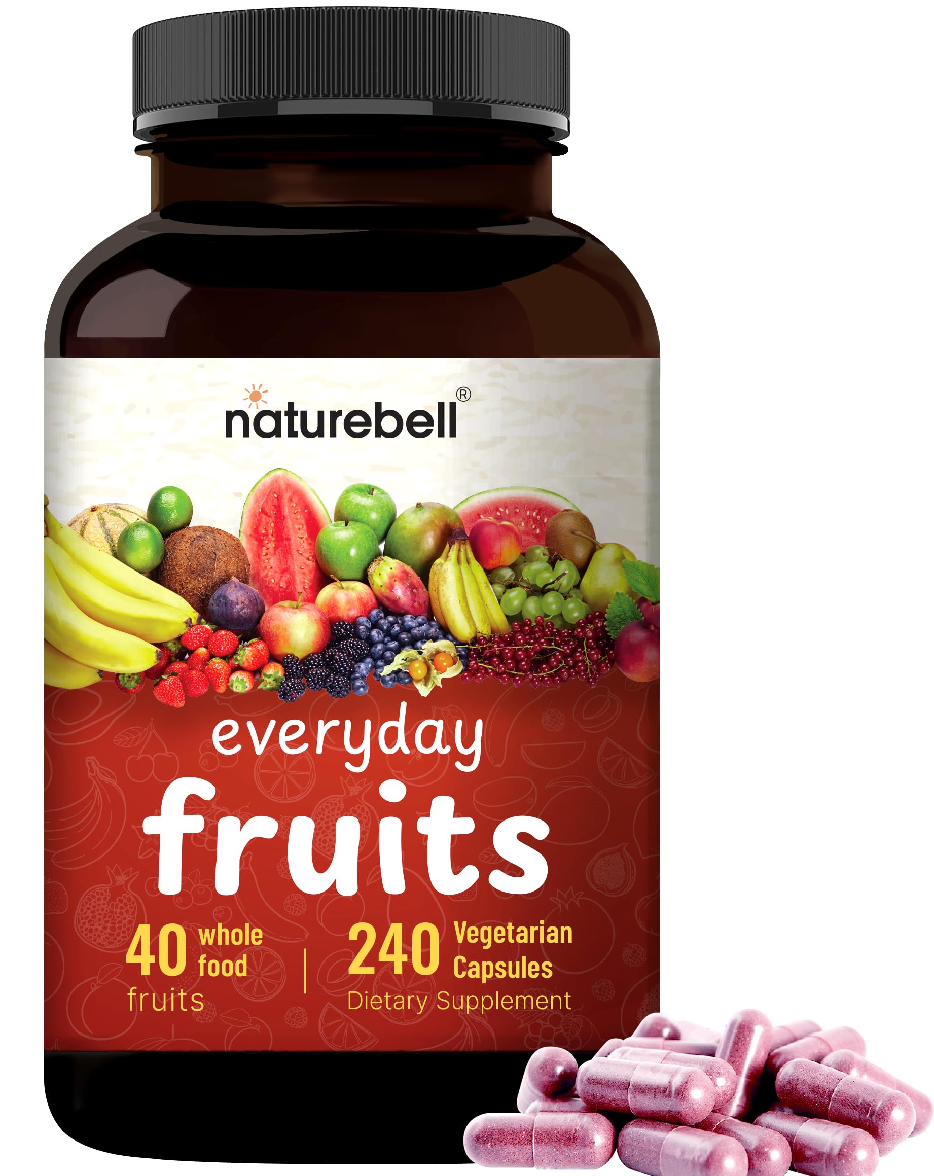 Fruit and Veggies Supplement – 480 Total Vegetarian Capsules | Balance of Natural 40 Whole Fruits & Veggies Blend | Fresh Superfood Formula with Vitamins and Minerals – Non-GMO NatureBellAu supplements