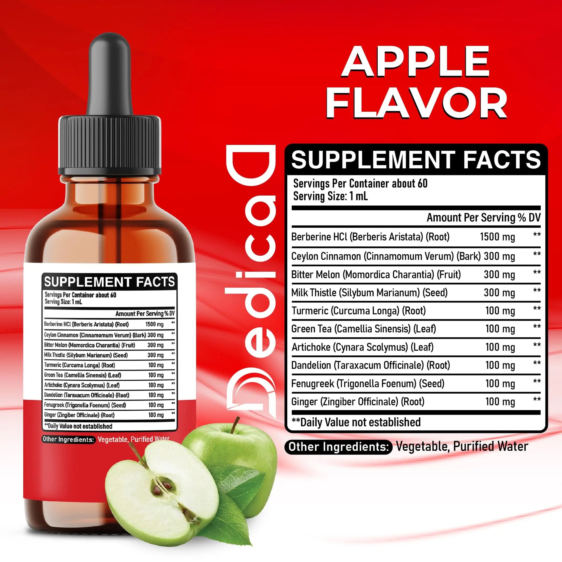 DEDICAD 10in1 Berberine HCl Drops - Liposomal Berberine Liquid - Activator Berberine with Ceylon Cinnamon, Bitter Melon, and 7 More - 60ml DEDICADnz supplements