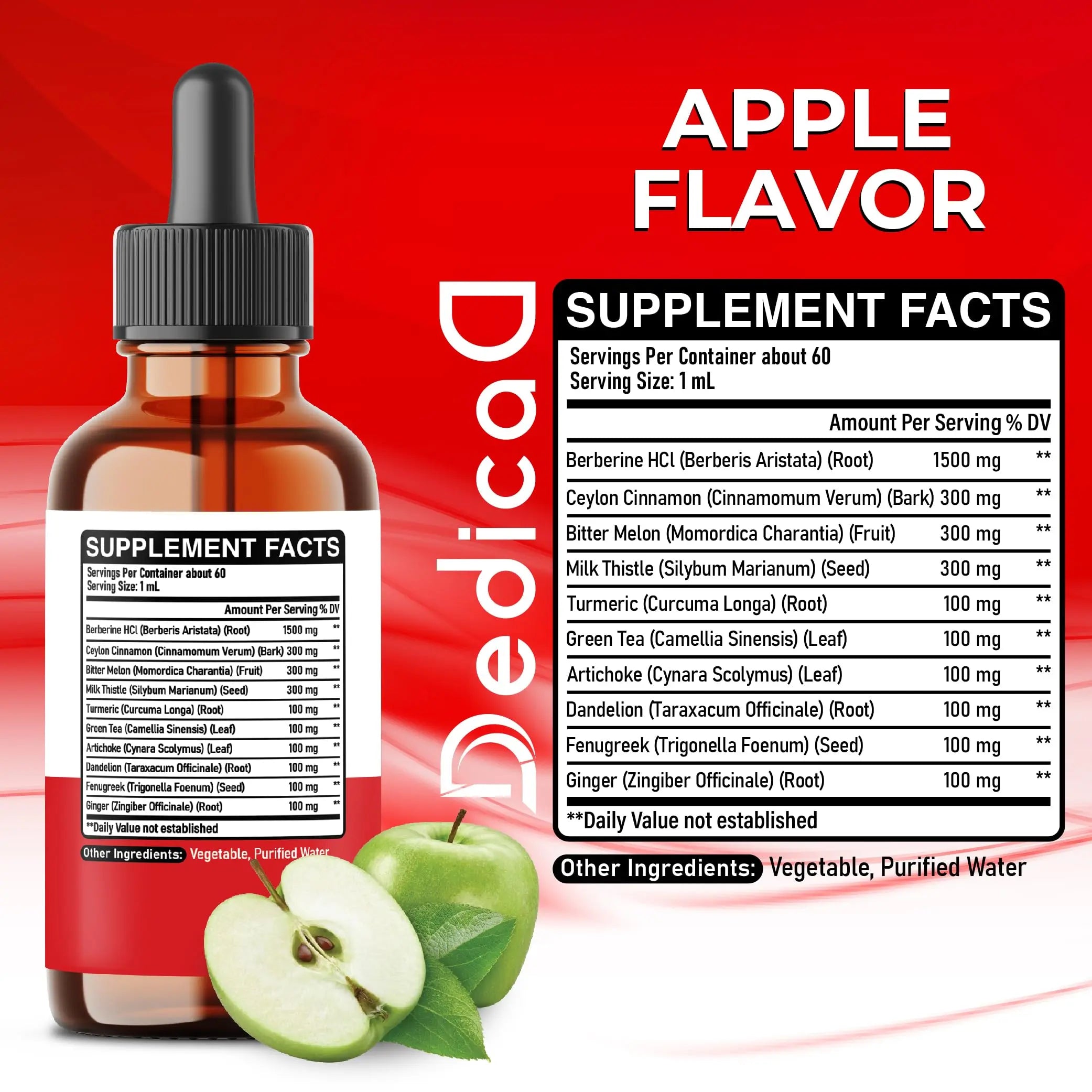 DEDICAD 10in1 Berberine HCl Drops - Liposomal Berberine Liquid - Activator Berberine with Ceylon Cinnamon, Bitter Melon, and 7 More - 60ml DEDICADnz supplements