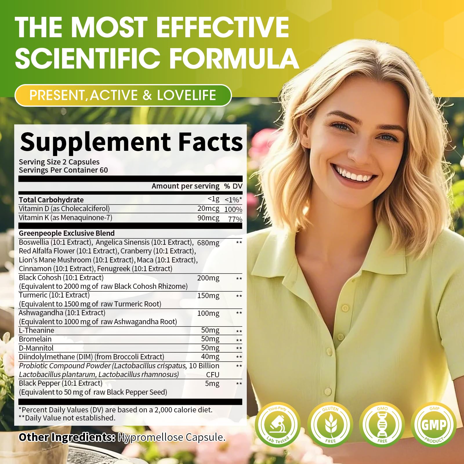 GREENPEOPLE Menopause Supplements for Women - Black Cohosh & Ashwagandha for Hot Flashes, Night Sweats, Mood Swings, Hormonal Balance Support,10 Billion CFU Probiotic - 120 Capsules Vegan Gluten-Free GREENPEOPLEAu supplements