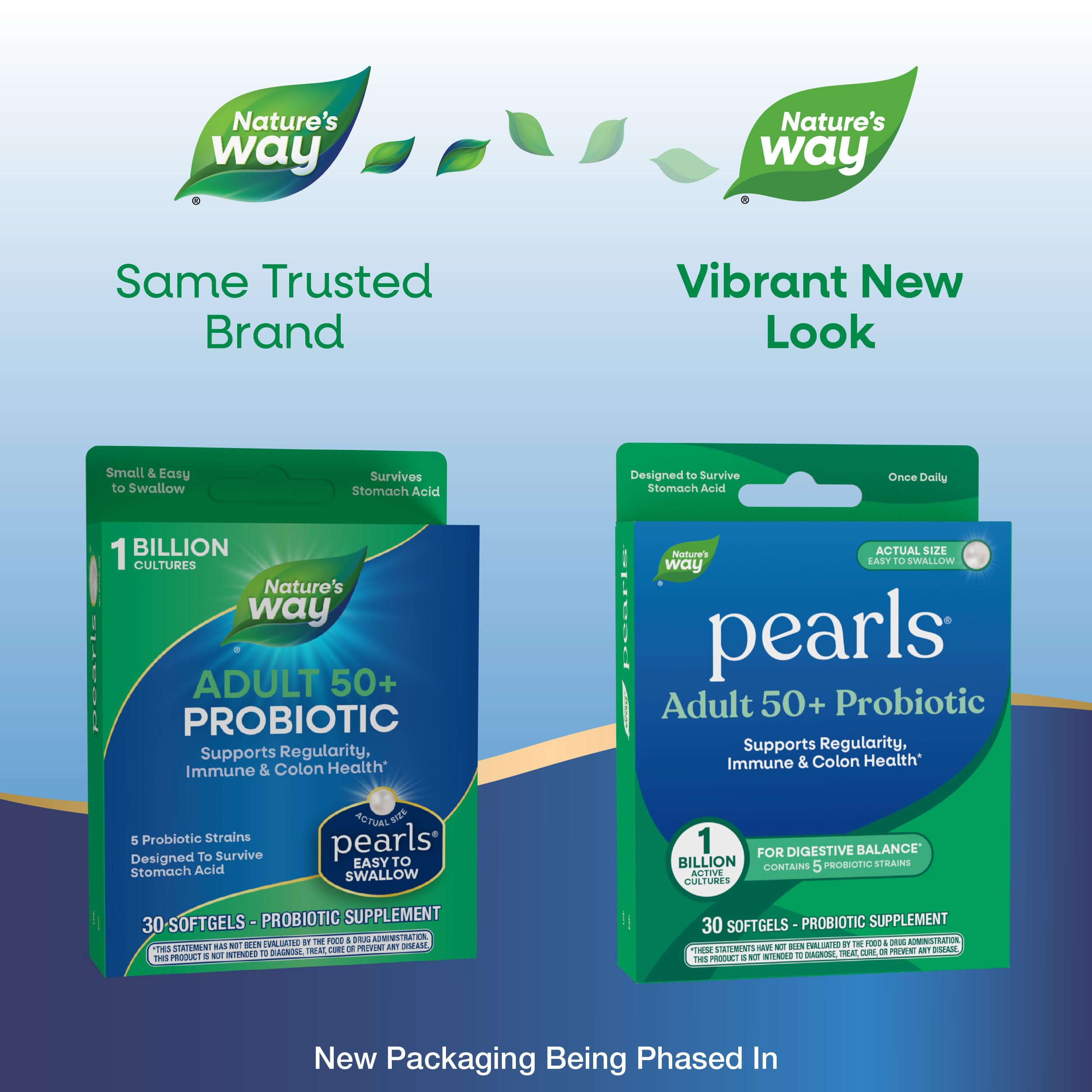 Nature's Way Pearls Adult 50+ Probiotic, Probiotics for Digestive Health* Supports Regularity, Immune & Colon Health*, 1 Billion Cultures, No Refrigeration Needed, 30 Softgels Nature's WayAu supplements