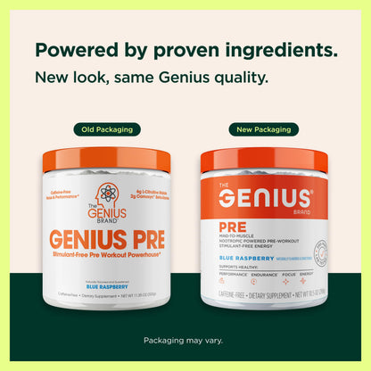 The Genius Brand Genius Pre - Clean Pre-Workout Powder for Energy, Focus & Fitness Support - No Artificial Flavors, Preservatives, or Proprietary Blends - Non-GMO - 20 Servings - Blue Raspberry The Genius BrandUS supplements