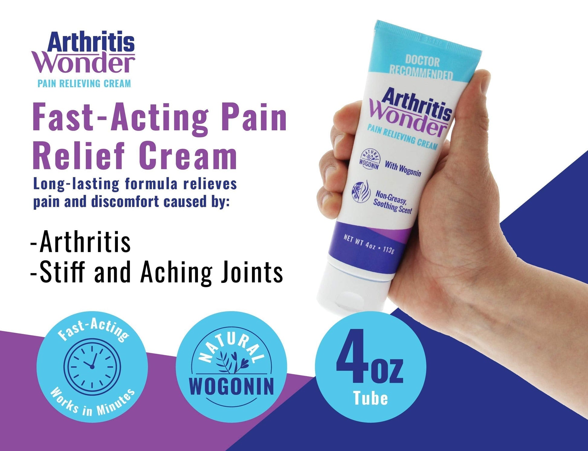 Arthritis Wonder Pain Relief Cream, 4 oz – Arthritis Pain Relief Cream for Hand, Knee, Foot and Wrist Joints – Fast-Acting, Deep Penetrating, Non-Greasy Formula with Natural Wogonin - 3 Pack Arthritis WonderAu supplements