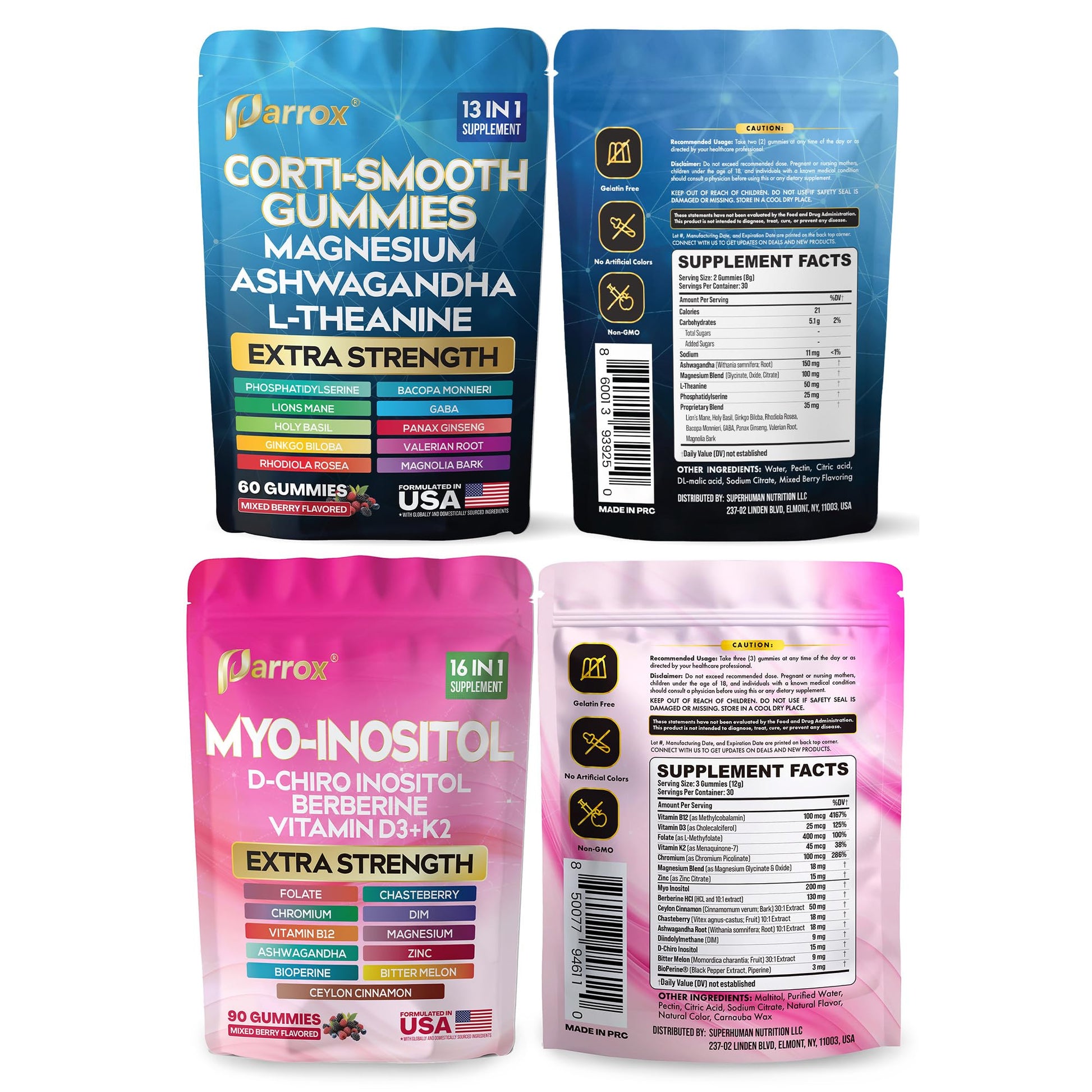 Soothe & Smooth Bundle Gummies - Cortisol & Myo-Inositol Supplement with D-Chiro Inositol, Berberine, Magenesium, Ashwagandha, L-Theanine, Vitamins D3+K2 & B12, Folate, Zinc Lion's Mane (150 Gummies) ParroxAu supplements