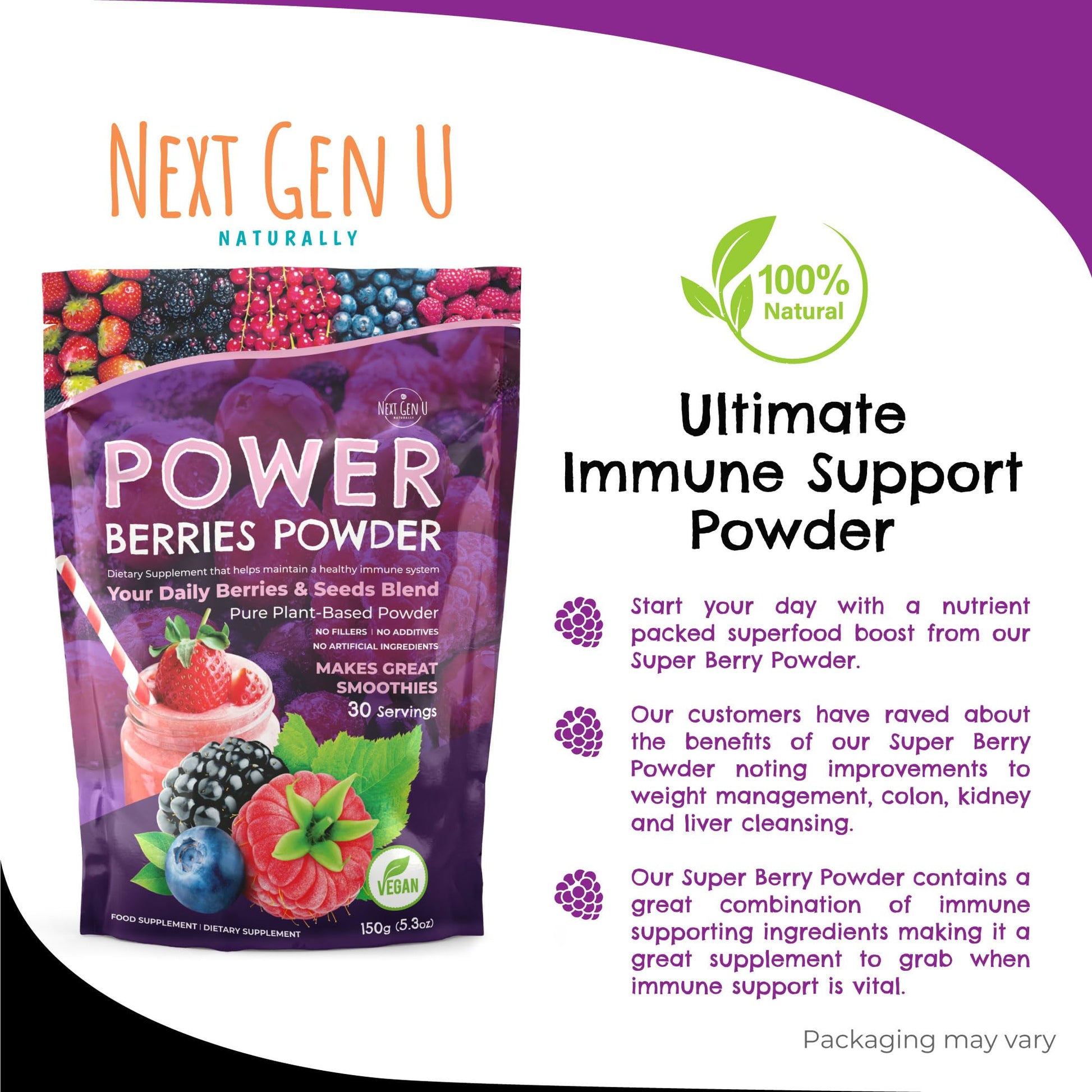 Super Berry Powder - 150g - Immune Support - Food Supplement - Superfood Berries - Smoothie Mix for Shakes - Healthy Boost for Detox Juice Beverages or Any Drink - by NextGenU NGU Next Gen UAu supplements