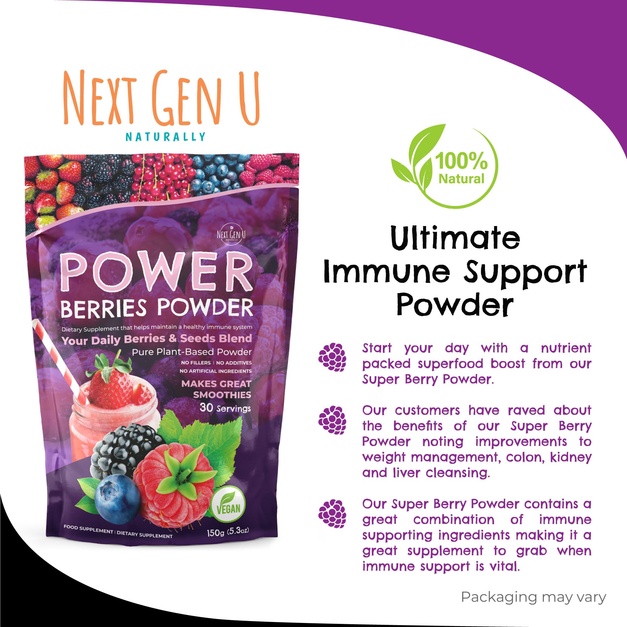 Super Berry Powder - 150g - Immune Support - Food Supplement - Superfood Berries - Smoothie Mix for Shakes - Healthy Boost for Detox Juice Beverages or Any Drink - by NextGenU NGU Next Gen UAu supplements