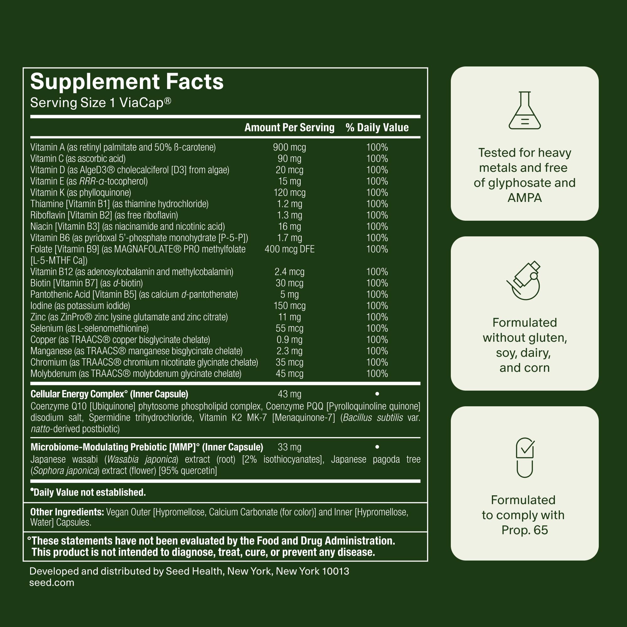 Seed DM-02 Daily Multivitamin - 100% DV Essential Vitamins and Minerals for Women & Men - Helps Fill Daily Nutrient Gaps - Immune, Bone, Hair, Skin & Nails Health - Vegan - 30 Capsules (30-Day Supply) Visit the Seed StoreUS supplements