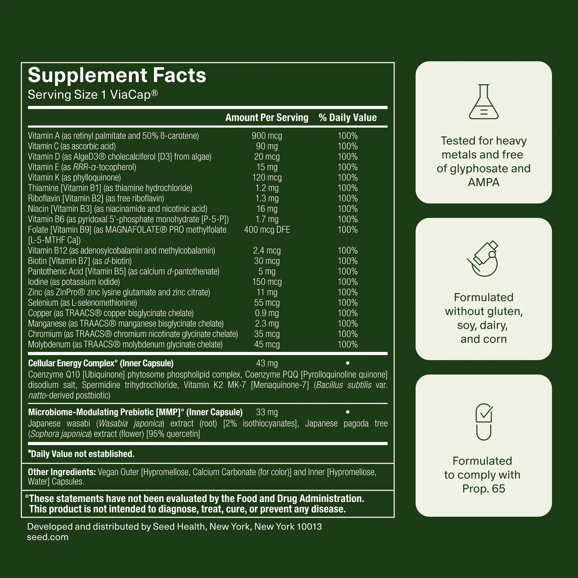 Seed DM-02 Daily Multivitamin - 100% DV Essential Vitamins and Minerals for Women & Men - Helps Fill Daily Nutrient Gaps SeedAu supplements