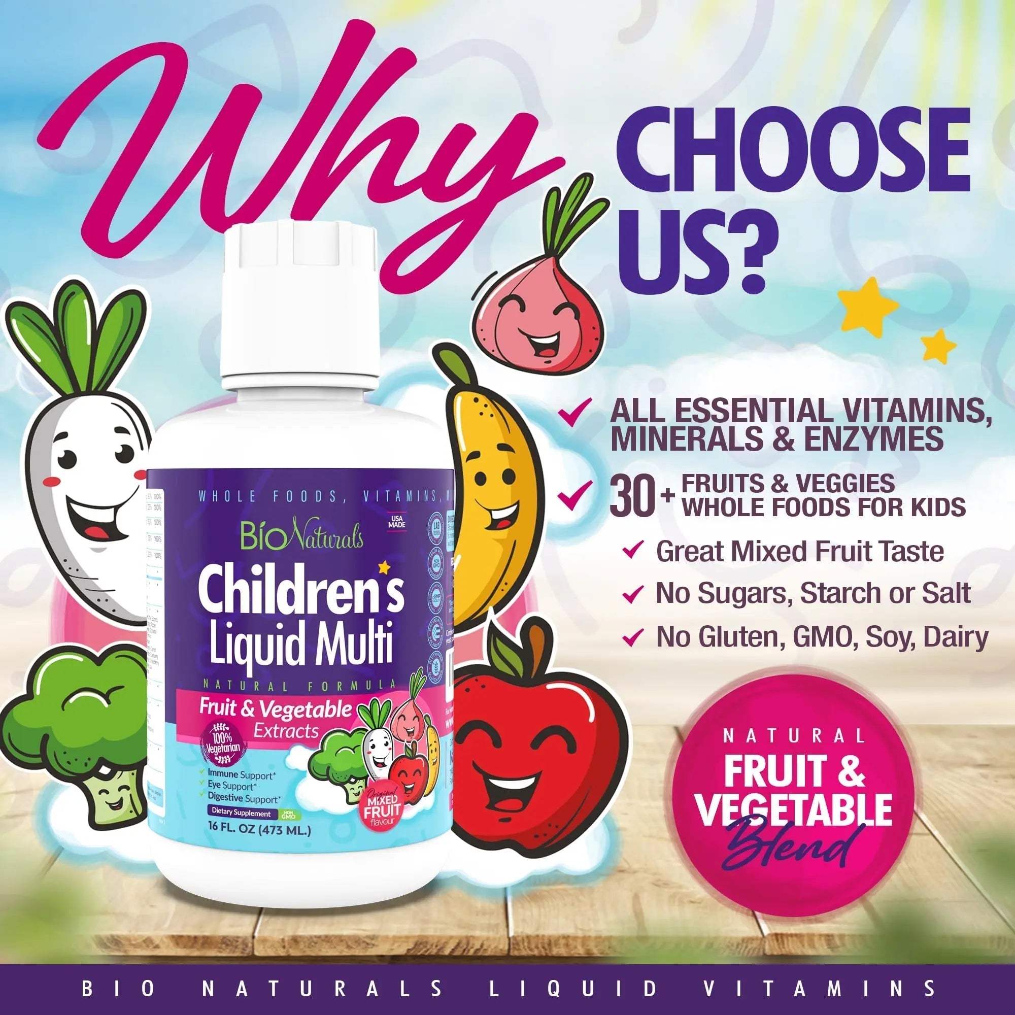 Bio Naturals Children's Liquid Multivitamin & Immune Booster - Natural Supplement for Kids & Toddlers with Vitamins A B C D3 E, Fiber Bio NaturalsAu supplements