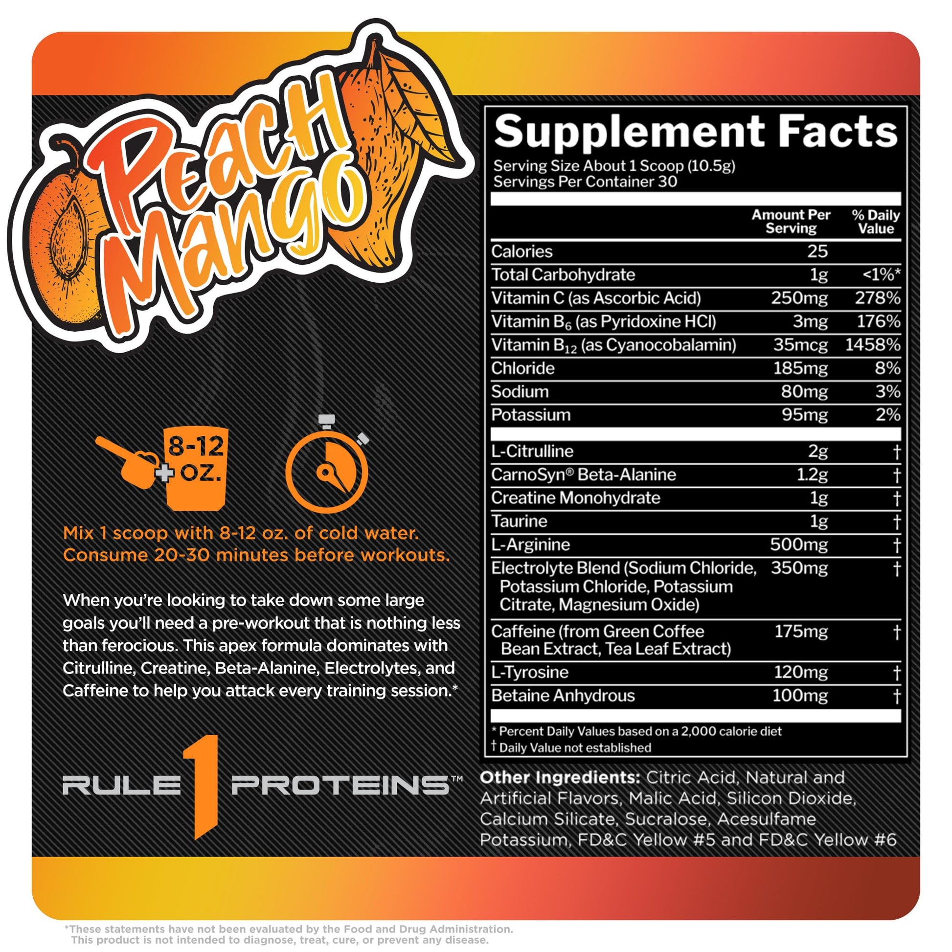 Rule 1 R1 ROAR, Peach Mango - 11.11 oz - Pre-Workout Powder - With Creatine, Beta-Alanine Rule 1 ProteinsAu supplements