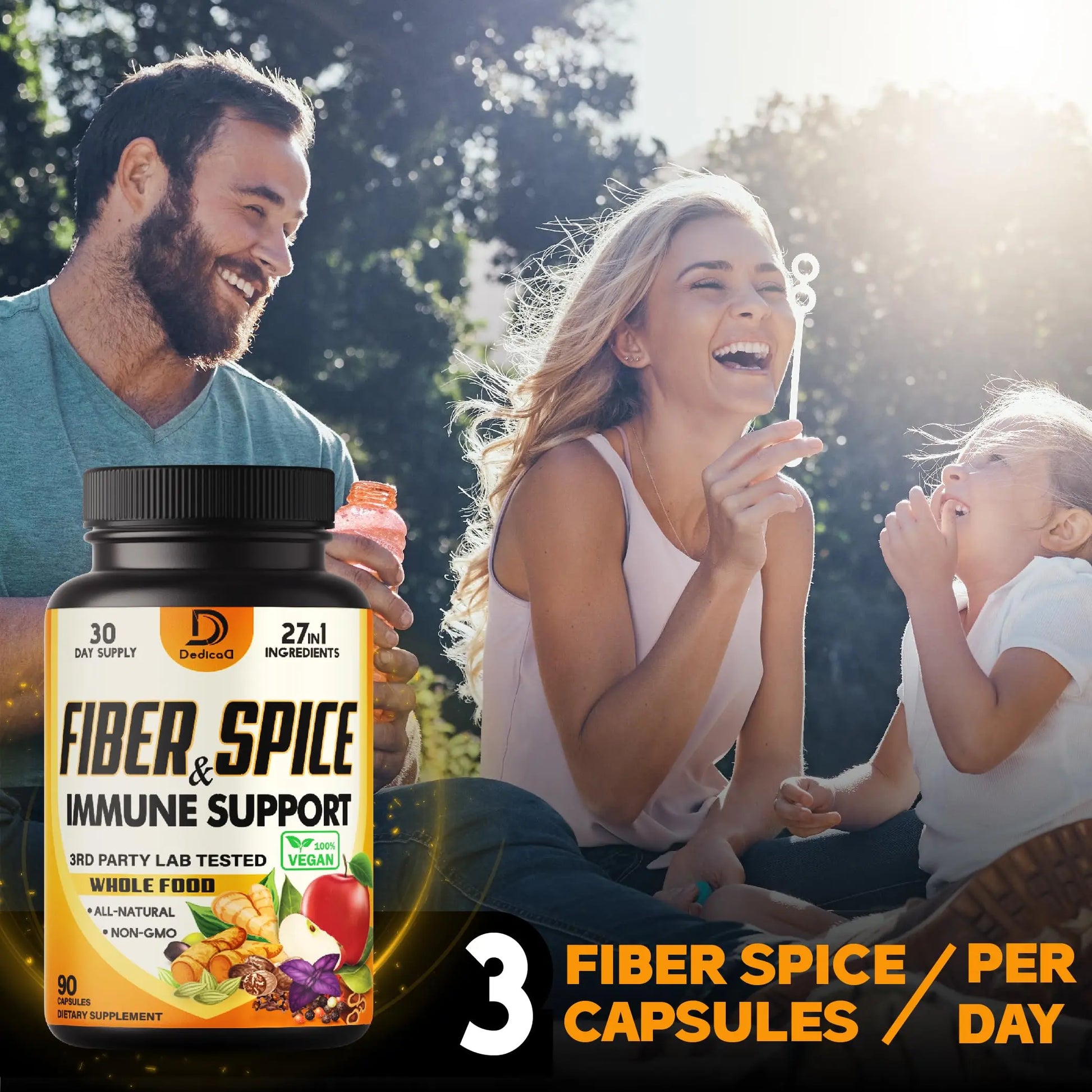DEDICAD 27in1 Fiber and Spice Supplement - Combined with Organic Psyllium, Whole Apple, Elderberry & More - Support Mood, Body & Immunity - 90 Capsules for 1 Month DEDICADnz supplements