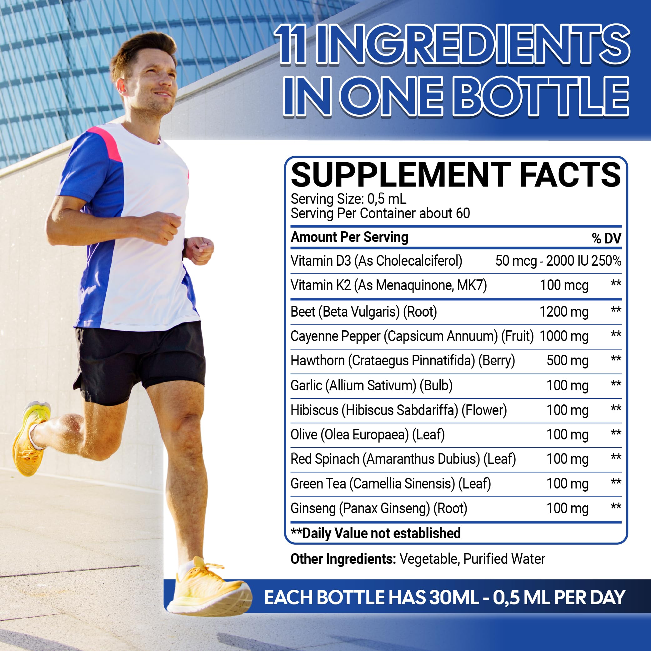 11in1 Beet Root Liquid Drops - Support Overall Wellness - with Vitamin D3, Vitamin K2, Hawthorn Berry, Cayenne Pepper, Garlic, Hibiscus, Olive, Red Spinach, Green Tea - 1 FL Oz - 60 Day Supply MeciscoAu supplements