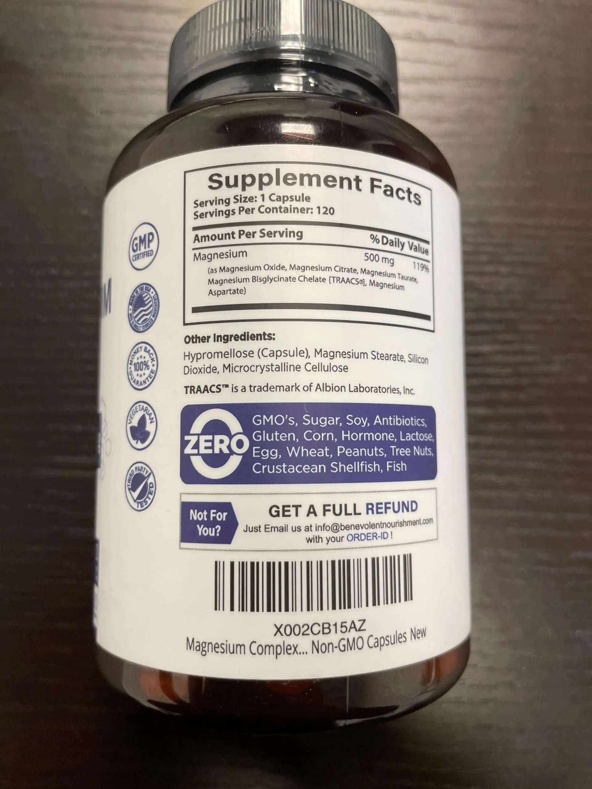 Magnesium Complex Supplement, 4 Month Supply of 500mg 5-in-1 Bisglycinate, Oxide, Taurate, Aspartate, Citrate, Max Absorption Magnesium Supplement for Calm, Sleep & Leg Cramps, 120 Capsule Benevolent Nourishmentnz supplements