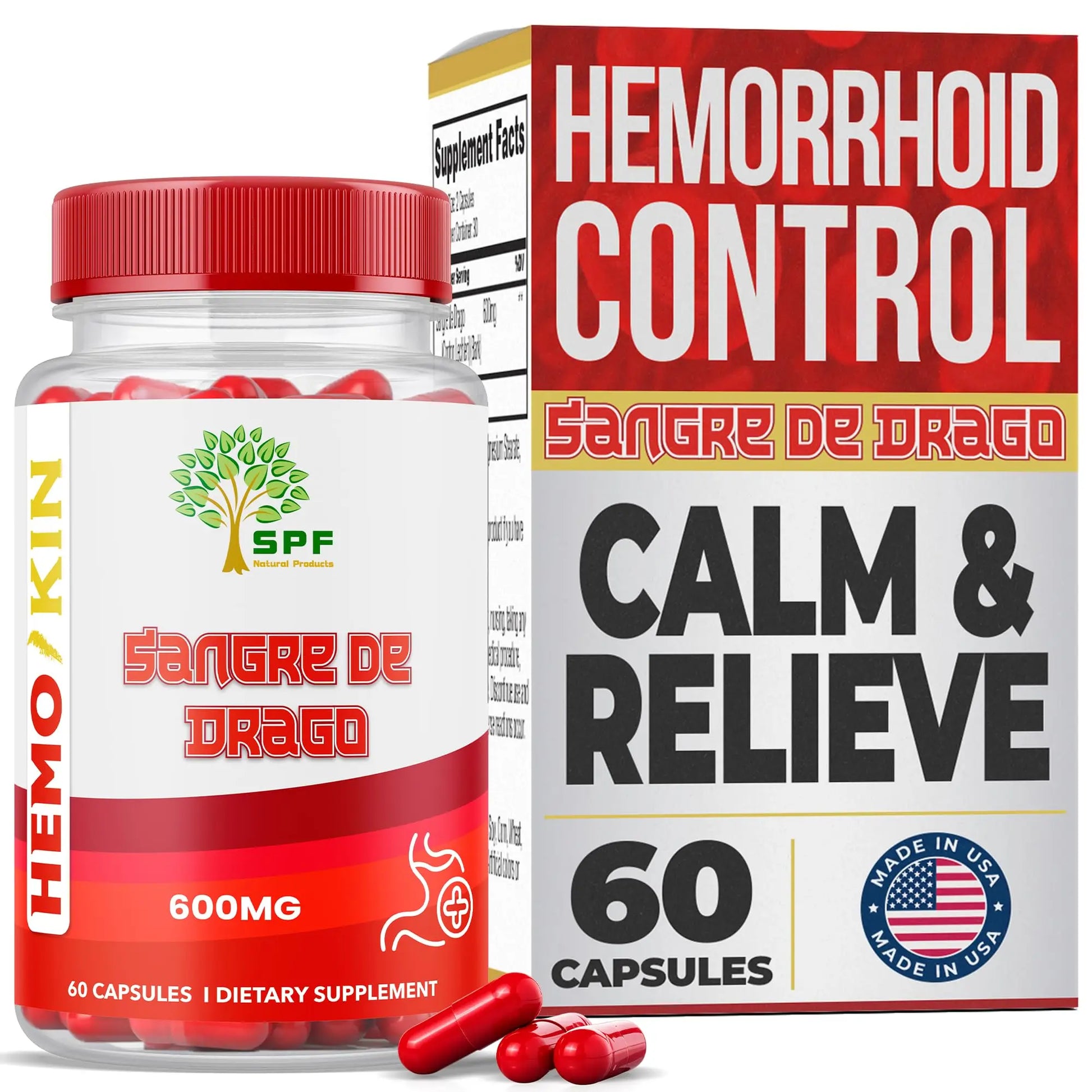 SPF Natural Products HEMOKIN with Sangre de Drago – Hemorrhoid and Fissure Relief Supplement, Helps with Itching, Swelling, Pain Relief (60 Caps) (1) SPF Natural ProductsAu supplements