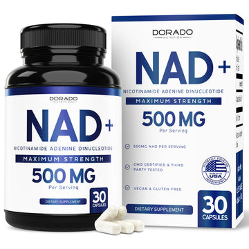 NAD Supplement (500mg of 95% Pure NAD+ Per Serving) NMN Supplement, NAD Nicotinamide Riboside Support (Third Party Tested, Vegan Safe, Non-GMO, No Fillers, & Made in the USA - 30 Vegan Capsules) DORADO NUTRITIONAu supplements