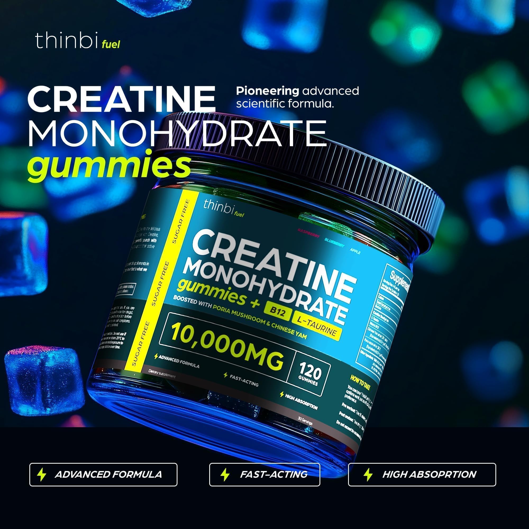 Creatine Gummies Monohydrate Complex 10,000mg for Men & Women -120 Gummies Advanced Formula W/L-Taurine + Vitamin B12 for Muscle Strength, Muscle Builder, Energy Boost, Pre-Workout Supplement -Thinbi ThinbiAu supplements