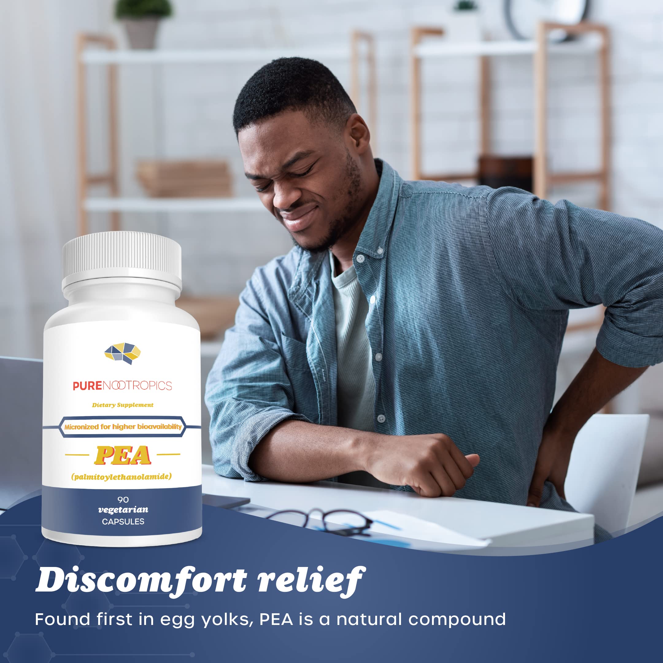 Pure Nootropics - Palmitoylethanolamide (Micronized Pea) 400 mg Capsules | 90 Veg Caps Value Pack | Supports Relief from Occasional Discomfort | Supports Immune System Pure NootropicsAu supplements