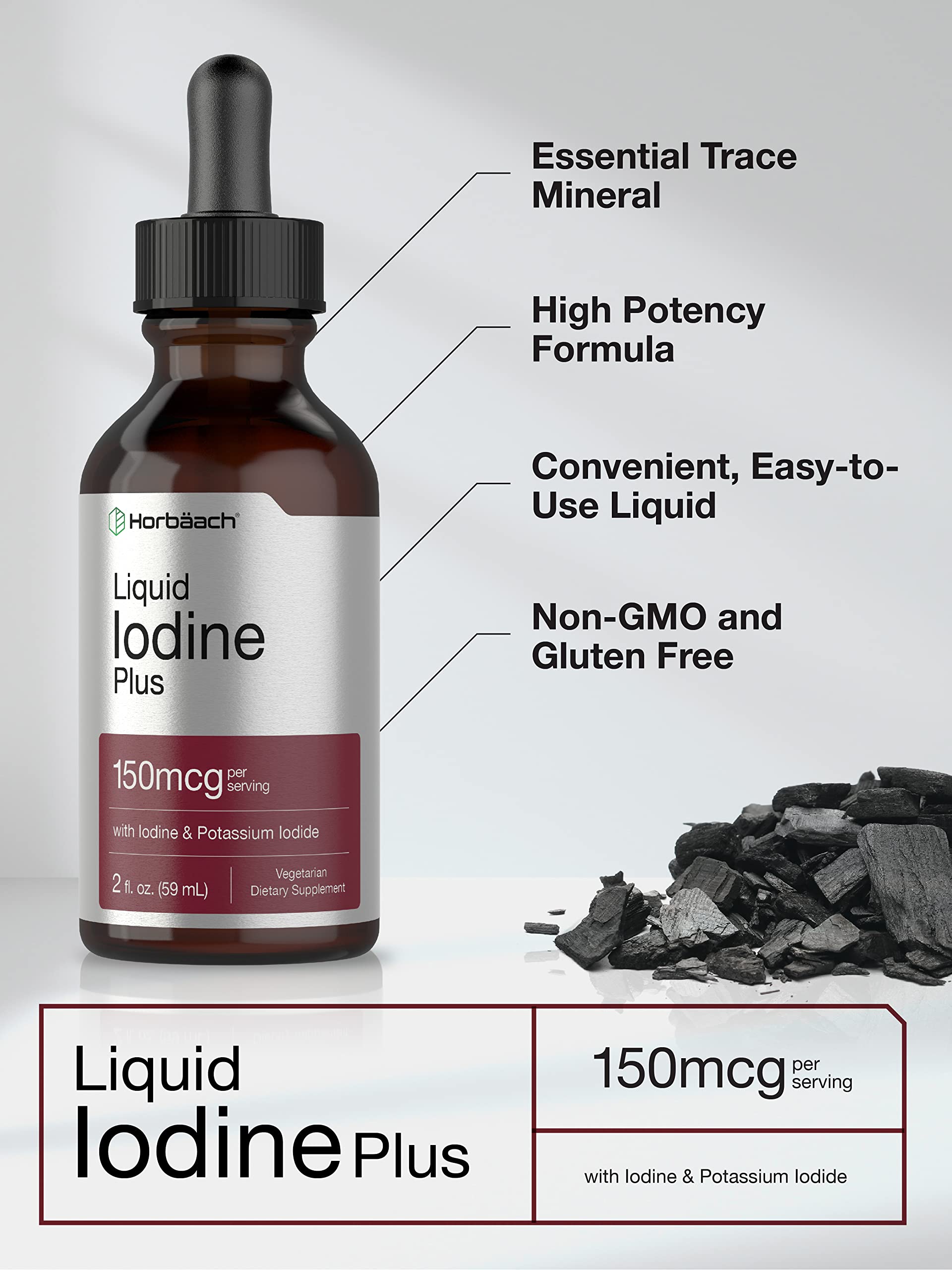 Liquid Iodine Solution Drops | 2 fl oz | 150 mcg | Iodine & Potassium Iodide Supplement HorbäachAu supplements