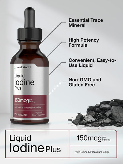 Liquid Iodine Solution Drops | 2 fl oz | 150 mcg | Iodine & Potassium Iodide Supplement HorbäachUS supplements