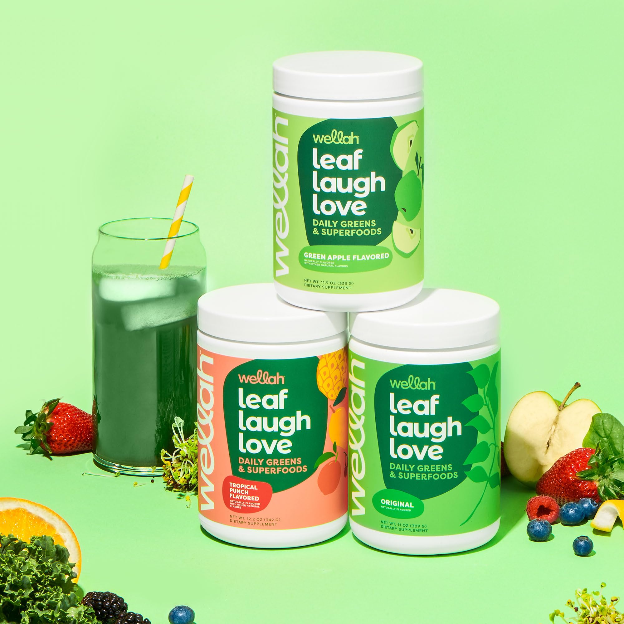 Wellah Leaf, Laugh, Love Super Greens Powder (Unflavored) 30 Servings - Superfood Supplement Drink Mix WellahAu supplements