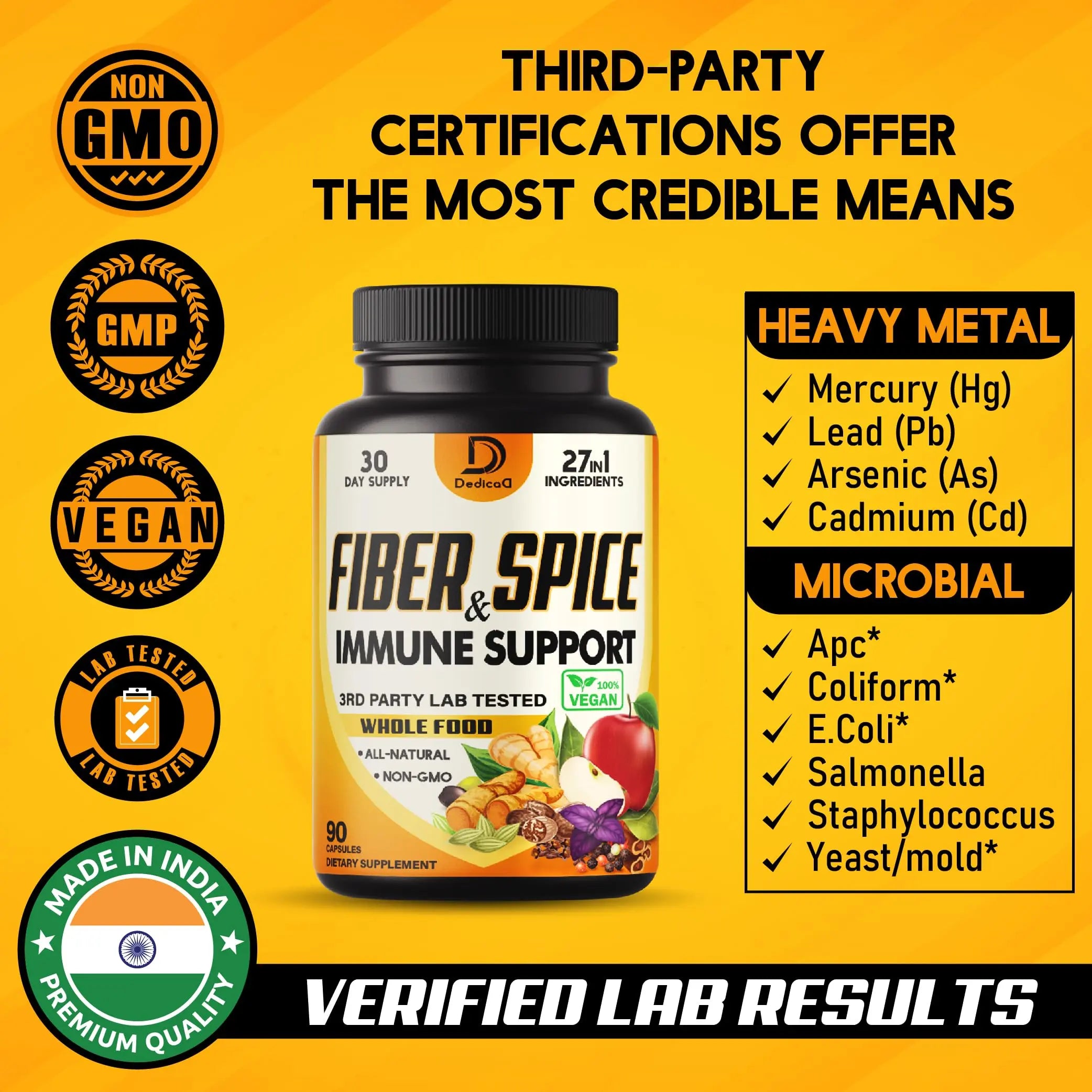 DEDICAD 27in1 Fiber and Spice Supplement - Combined with Organic Psyllium, Whole Apple, Elderberry & More - Support Mood, Body & Immunity - 90 Capsules for 1 Month DEDICADnz supplements