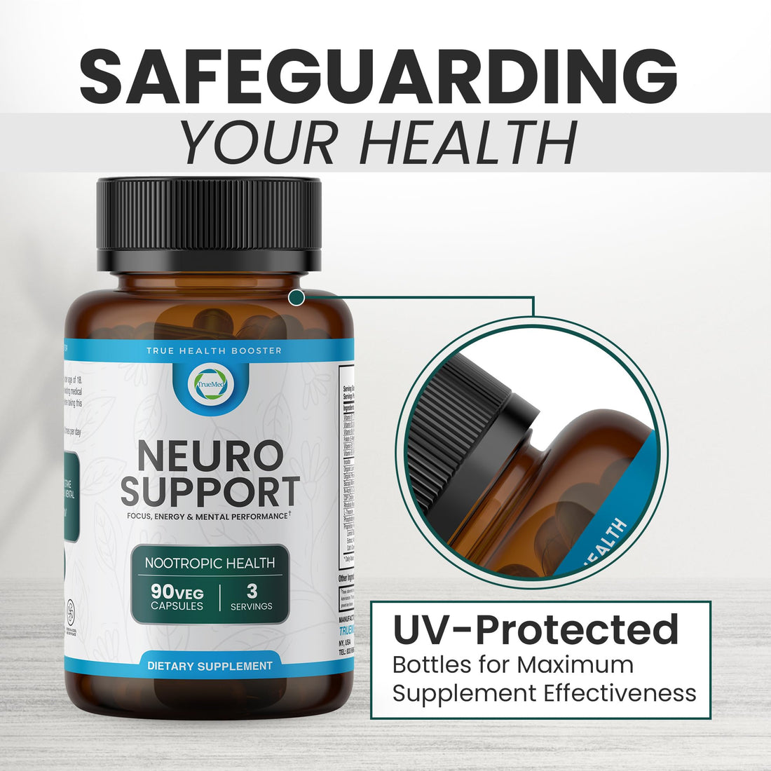 TrueMed Neuro Support - Premium Nootropic Supplement for Focus, Energy, Mental Clarity, and Performance Organic Lion’s Mane, Bacopa Monnieri, Rhodiola, Non-GMO Gluten-Free CDP Choline 90 Veg Capsules TRUEMEDAu supplements