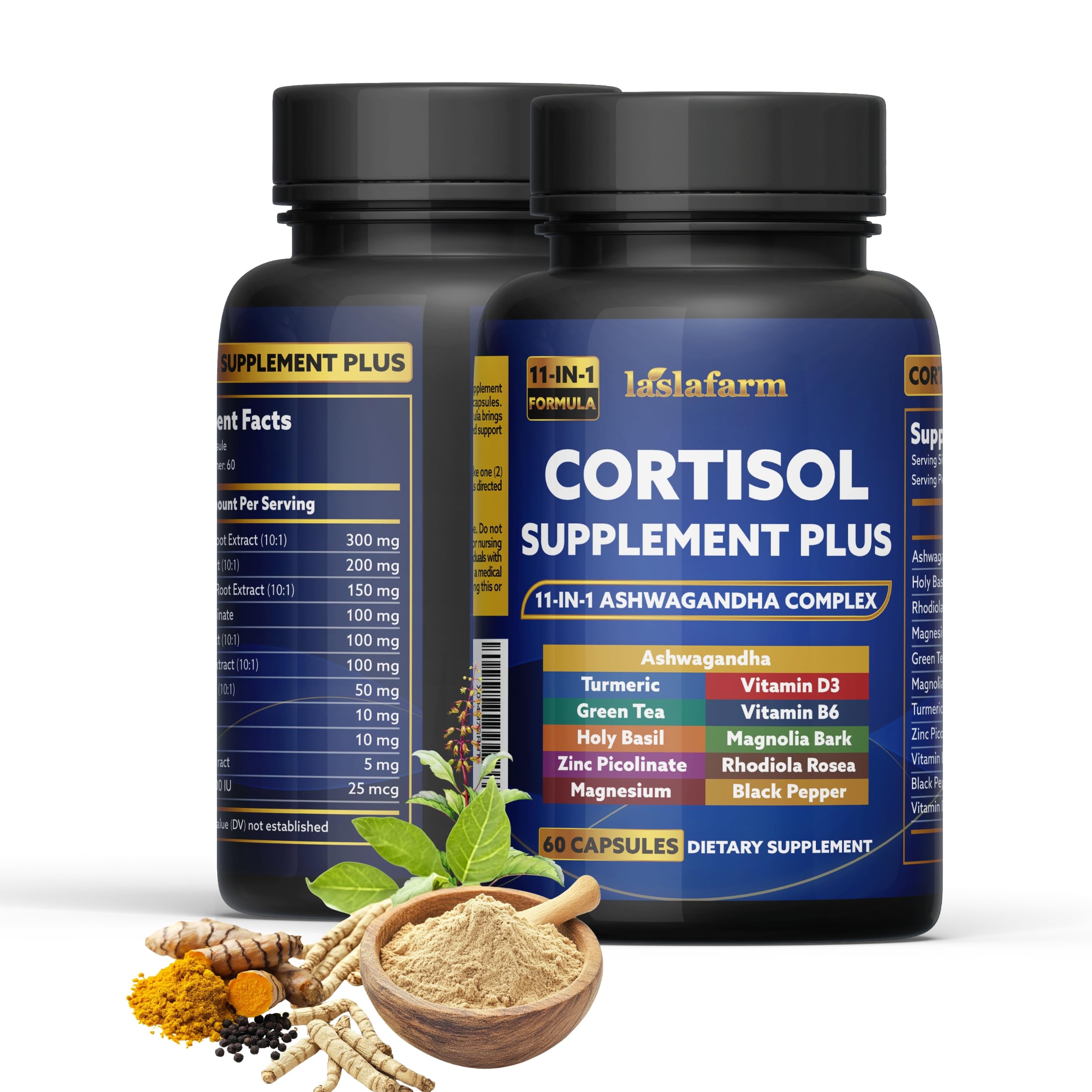 laslafarm 11in1 Cortisol Plus Supplement, 11in1 Ashwagandha and Natural Herbal Complex Vitamin Blend for Daily Mood, Focus and Sleep, Suitable for Women and Men 60 Capsules laslafarmAu supplements