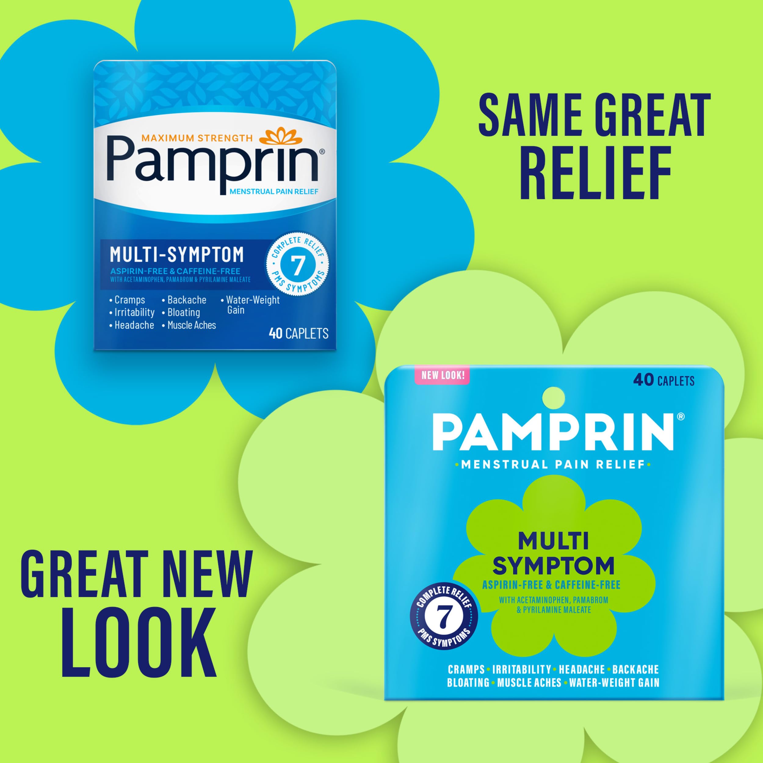 Pamprin Multi-Symptom Formula, with Acetaminophen, Menstrual Period Symptoms Relief including Cramps, Pain, Bloating, and Irritability 40 Caplets PamprinAu supplements