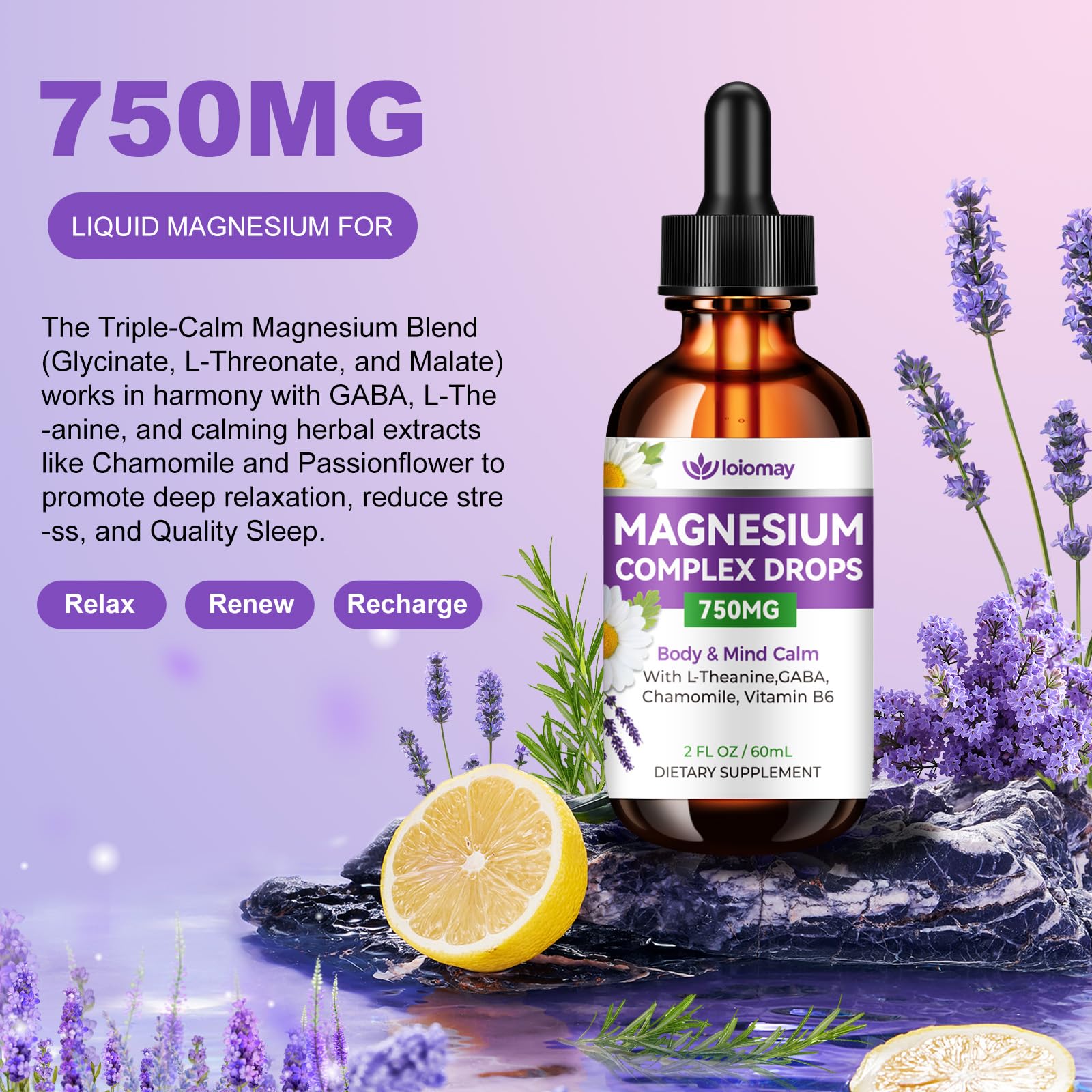 Magnesium Glycinate Liquid Drops for Women & Men, Triple Calm Magnesium Complex Supplement with L-Threonate, Malate, L-Theanine for Kids Adults Calm, Sleep & Mood, Sugar-Free, Natural Flavor, 2 fl oz loiomayAu supplements