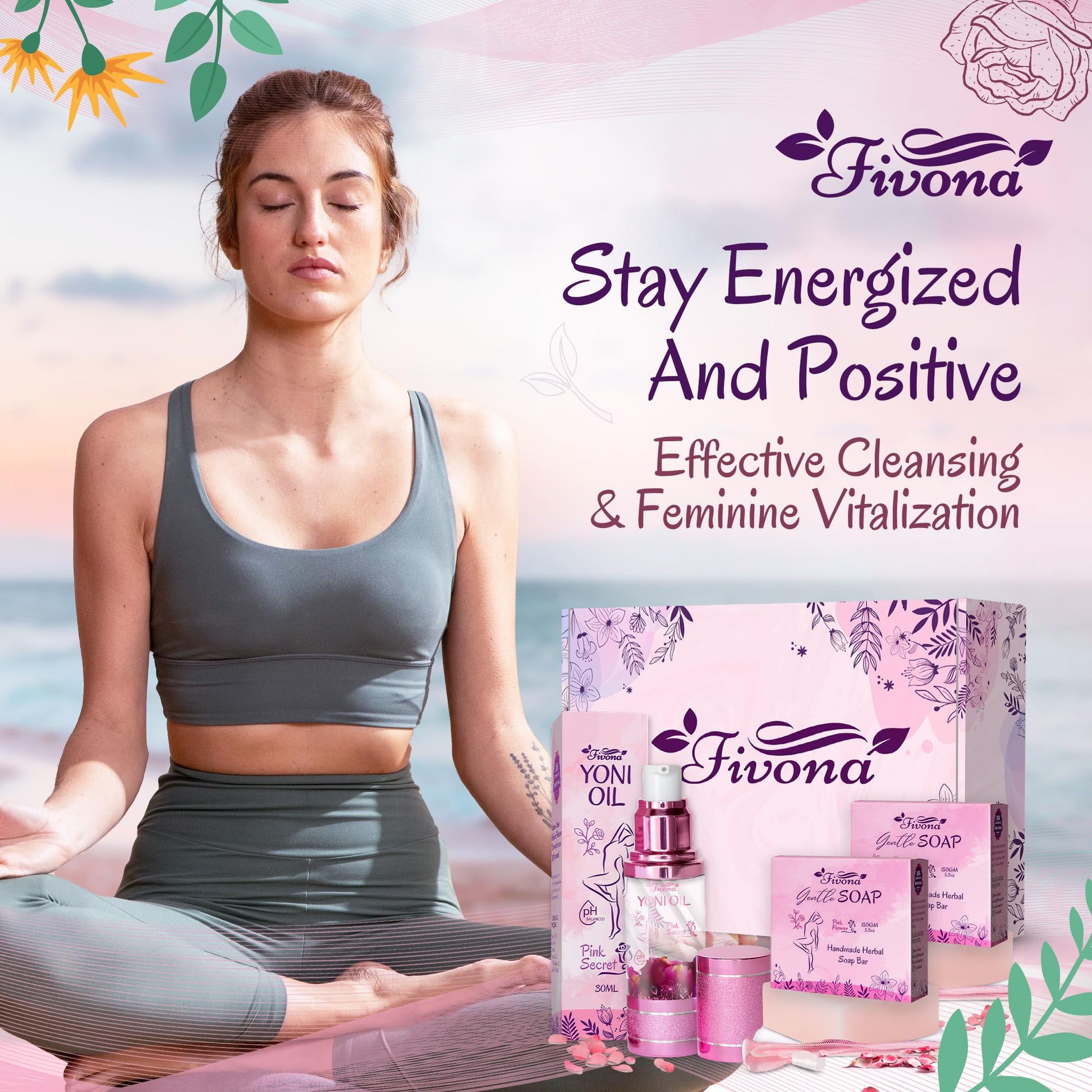 FIVONA 3 in 1 Set of Yoni Oil with 2 Yoni Soap Bars - Feminine pH Balanced Natural Vaginal Oil 30 ml FIVONAAu supplements