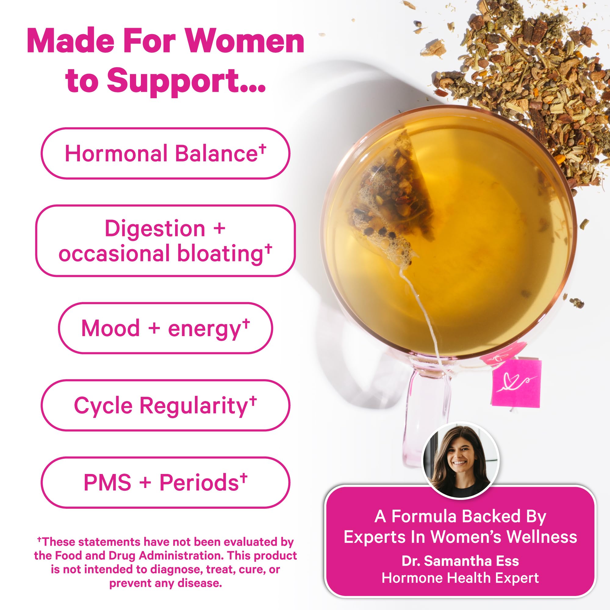 Pink Stork Organic PMS Tea for Hormone Balance, Mood Swings, Bloating, and Period Regularity - 8 Herbs - Vitex, Red Raspberry Leaf, Chamomile - Caffeine-Free - 15 Sachets, Hot or Iced Pink StorkAu supplements