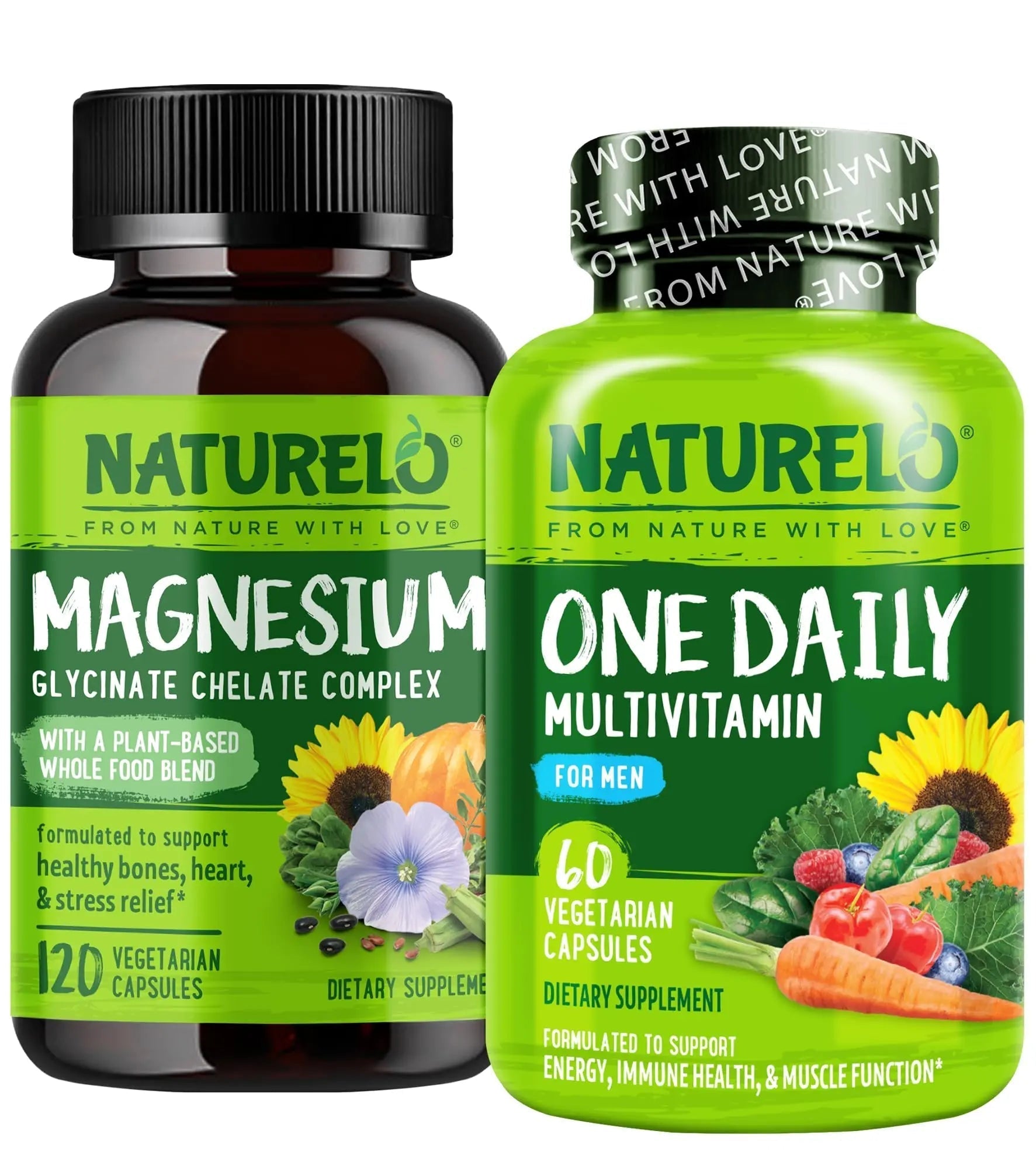 NATURELO One Daily Multivitamin for Men with Vitamins, Minerals & Organic Whole Foods - 60 Capsules and Magnesium Glycinate Chelate Complex NATURELOAu supplements