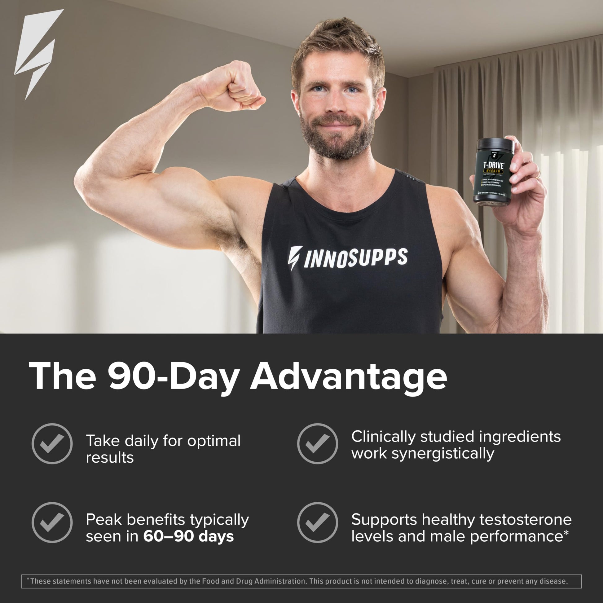 InnoSupps T-Drive Magnum Testosterone Booster Enhance Peak Performance Amplify Muscle Growth, Increase Libido & Energy Levels, Horny Goat Weed Tongkat Ali, Zinc, Fenugreek, Fat Burner 90 Caps/30 Days InnoSuppsAu supplements